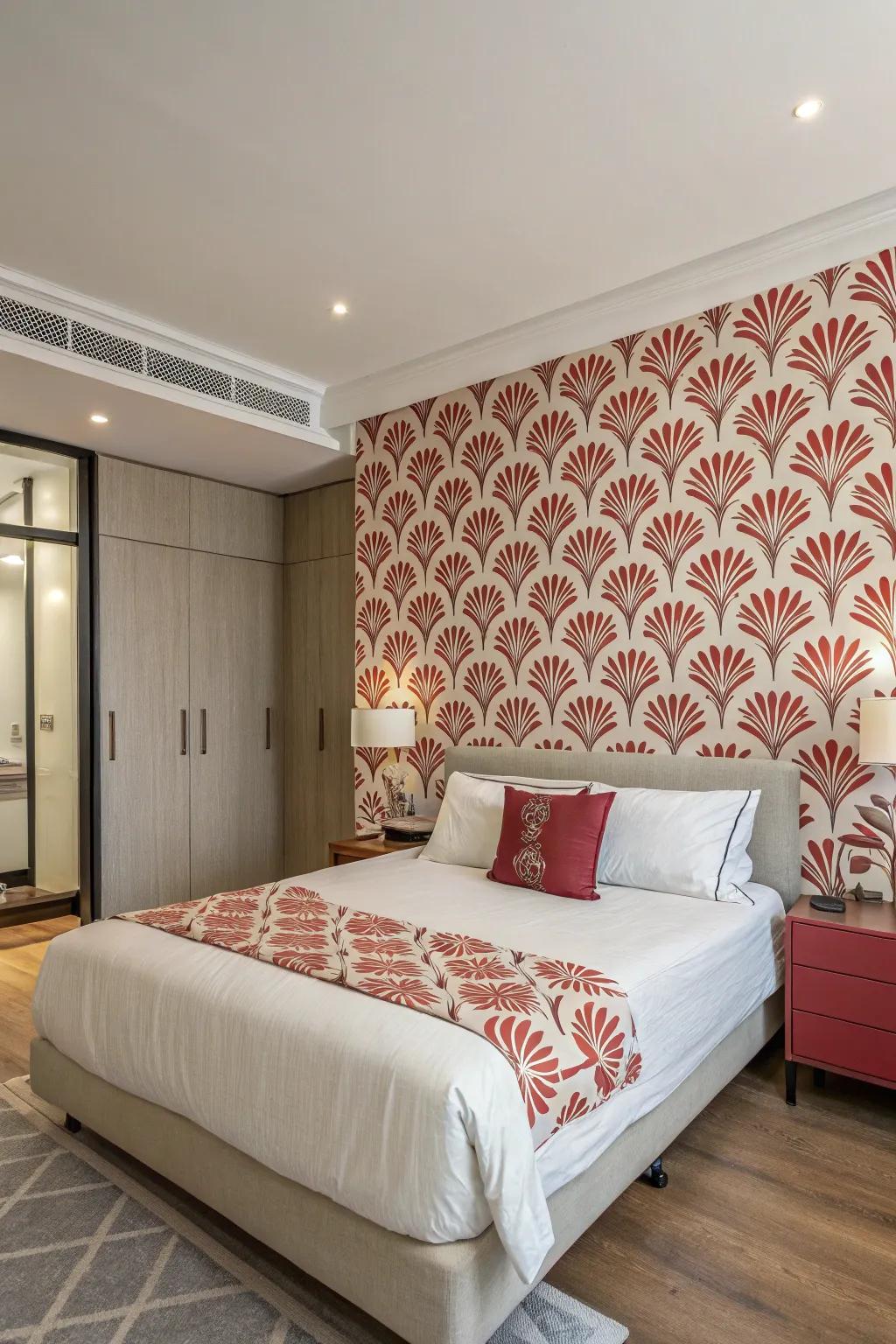 A wallpaper accent adds color and pattern to your bedroom.