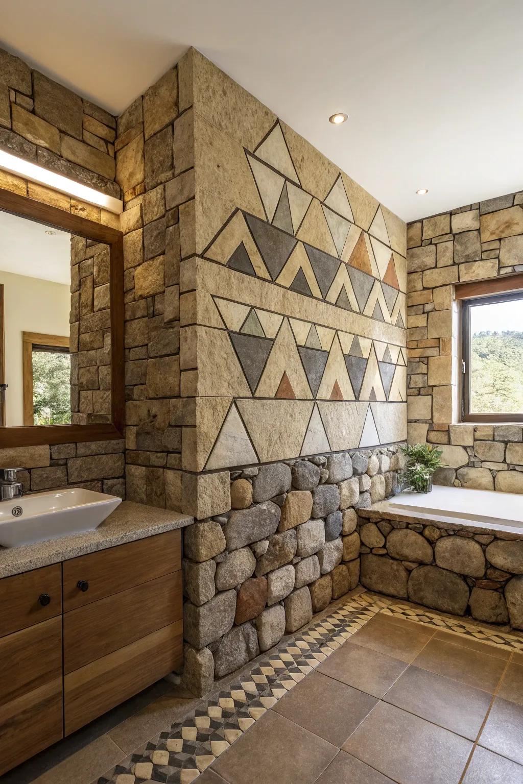 Geometric patterns bring a contemporary twist to stacked stone.