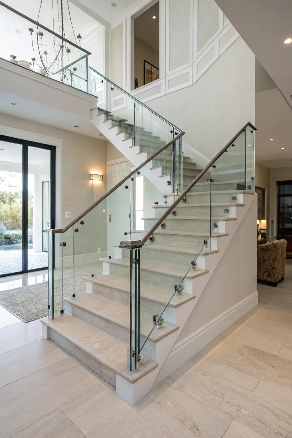 Minimalist glass spindles create a sense of spaciousness and light.