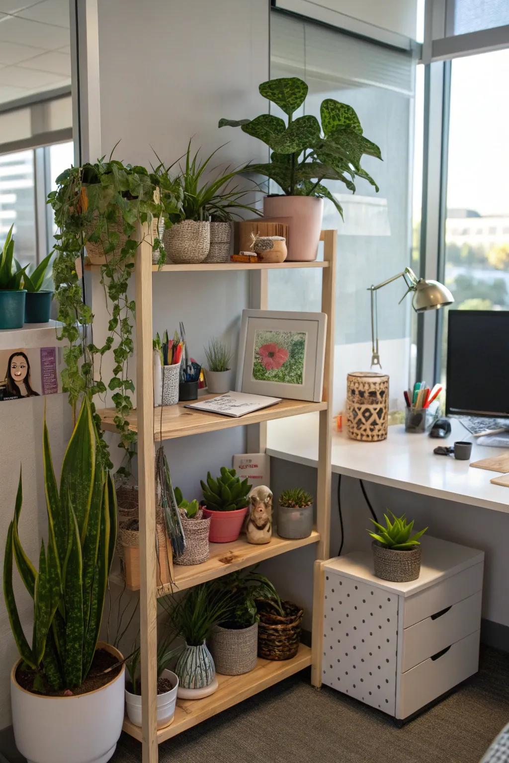 Corner shelves make efficient use of space, adding charm and storage.