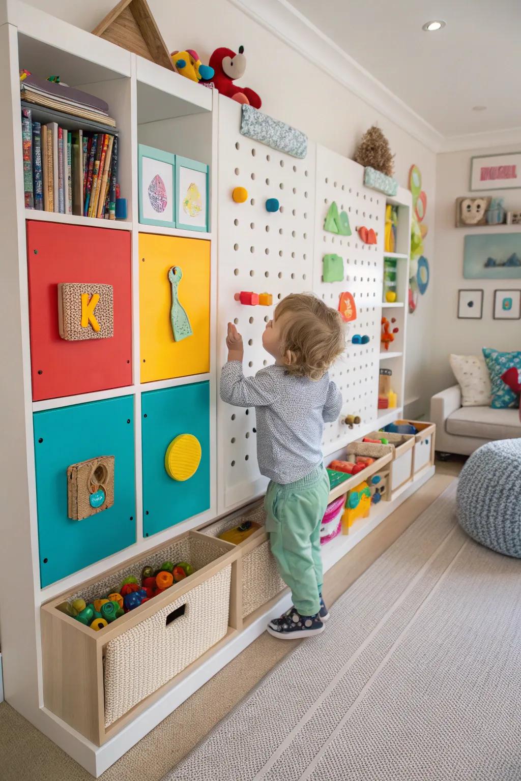 Interactive wall panels merge play with organization.