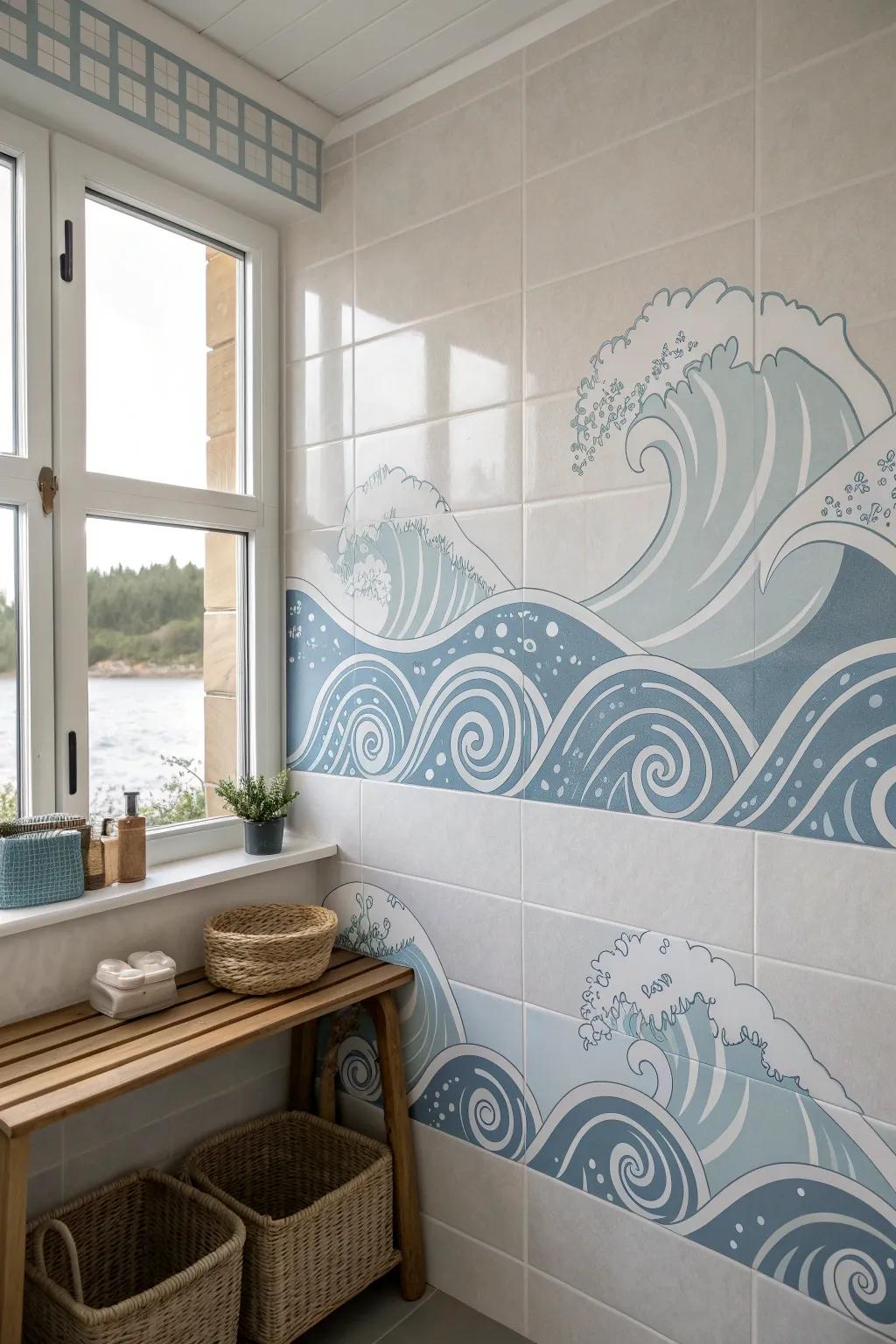 Bring the calming waves of the ocean into your home with these stunning tape-painted motifs. 🌊✨ #ScandinavianStyle #WaveMotifs #MinimalistDecor