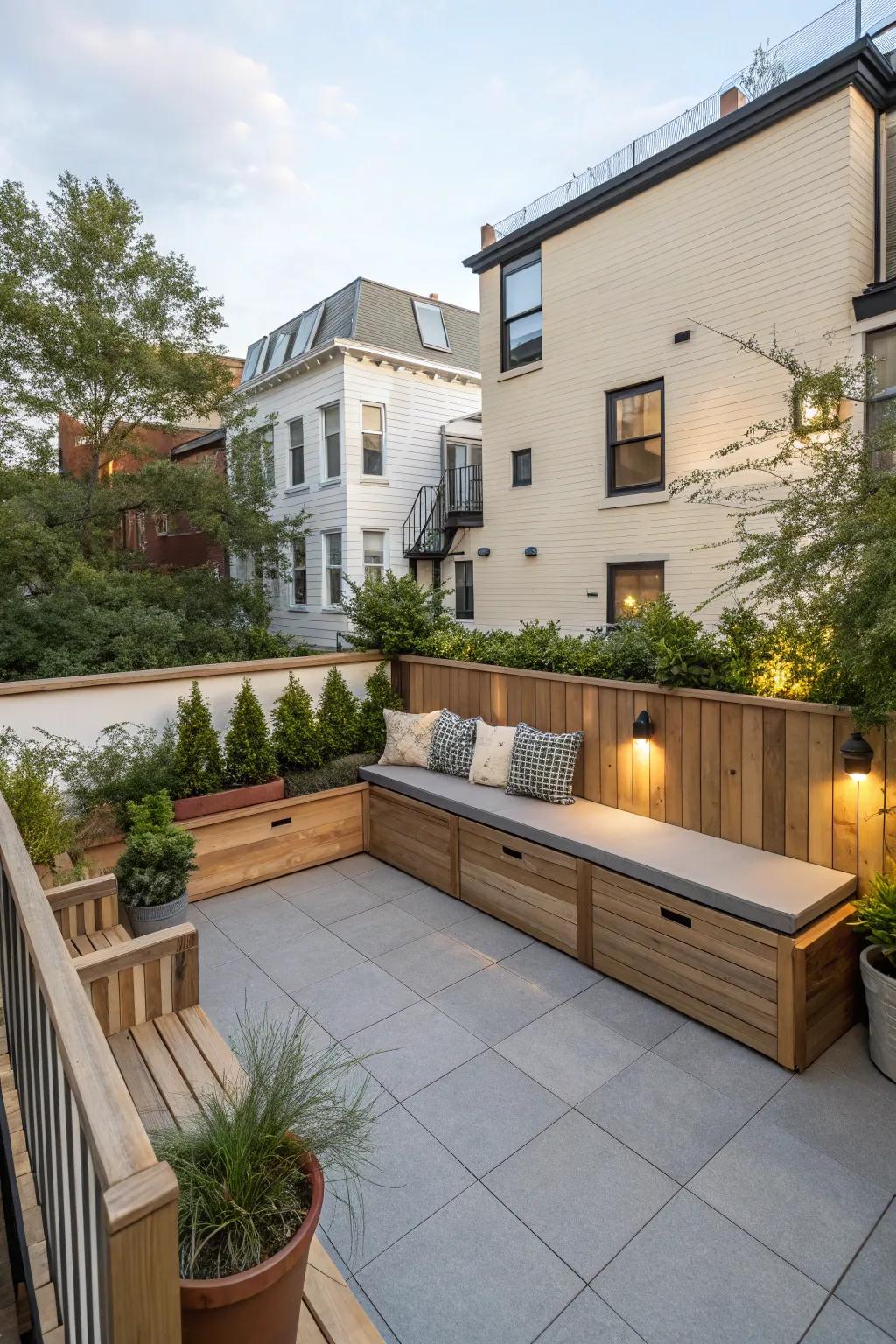 Built-in benches maximize seating and storage.