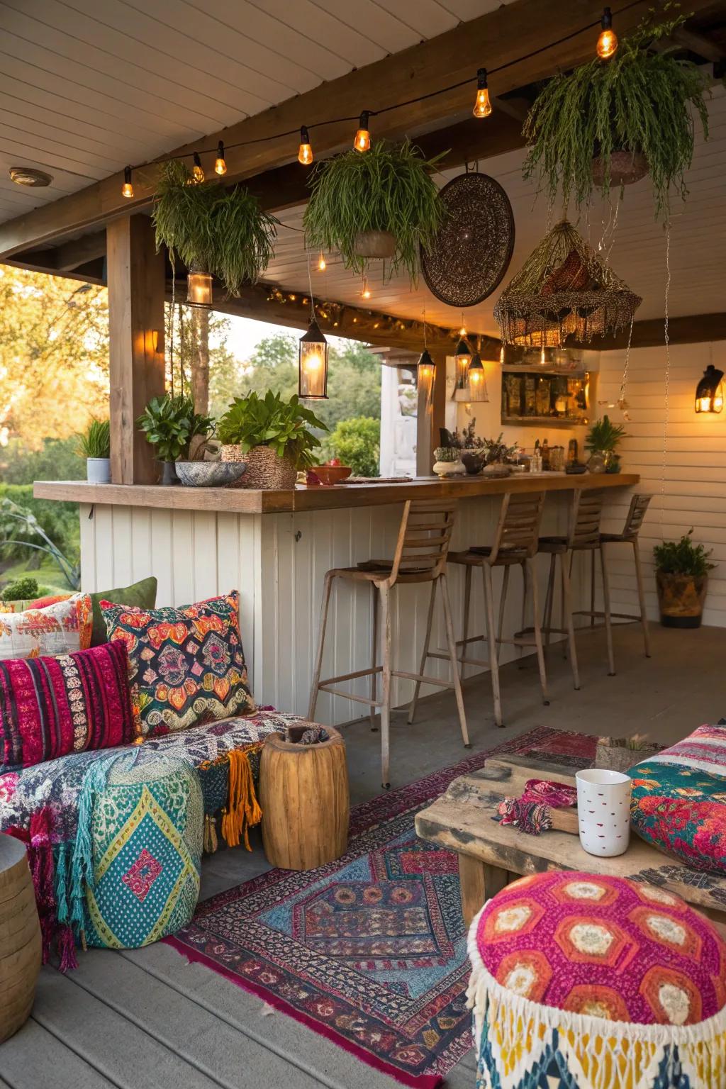 Express creativity with an eclectic boho bar.