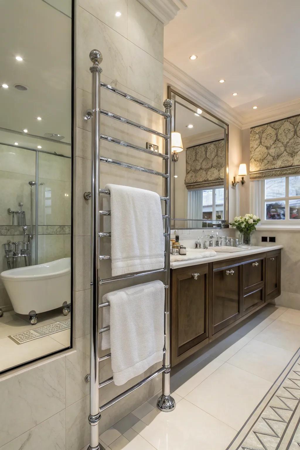 Enhance elegance with a glass and metal towel rail.