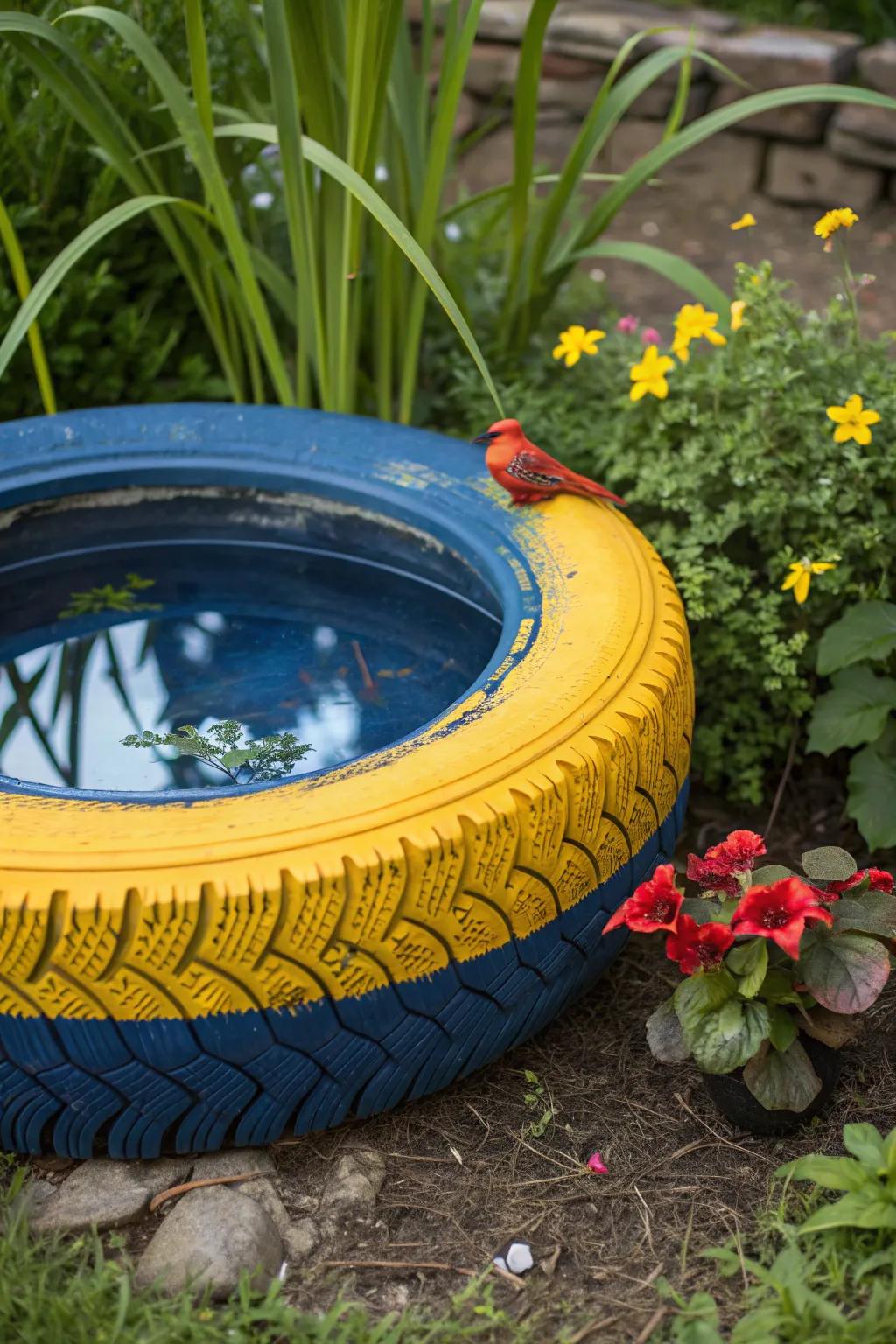 Transform your garden with a vibrant upcycled bird bath!