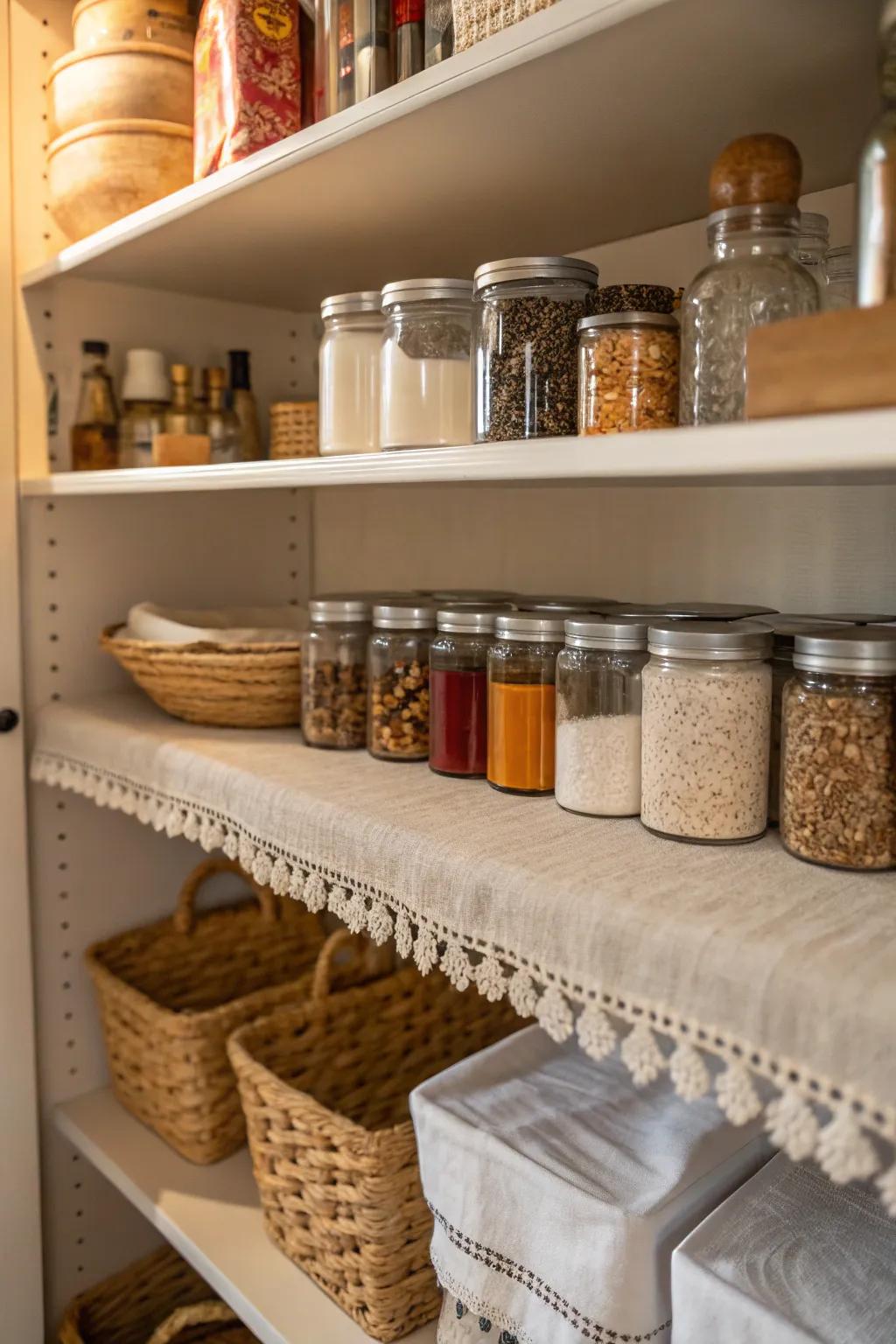 Enhance your shelves with charming vintage linen liners.