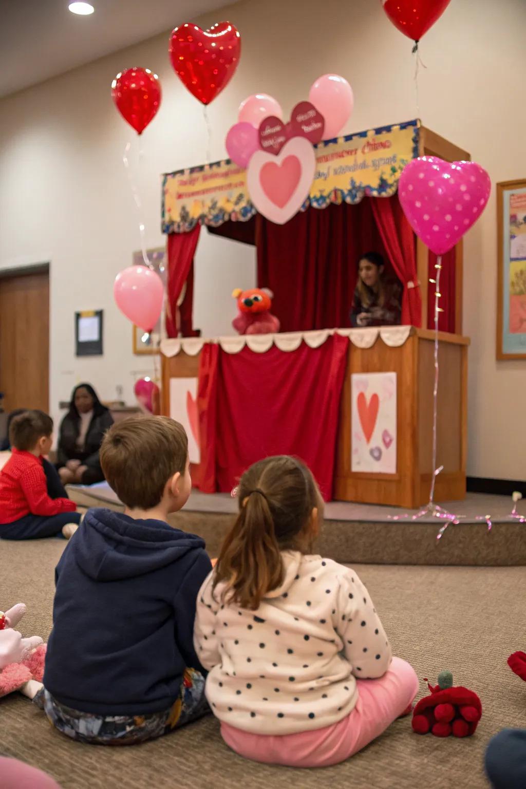 Puppet show bringing Valentine's tales to life.