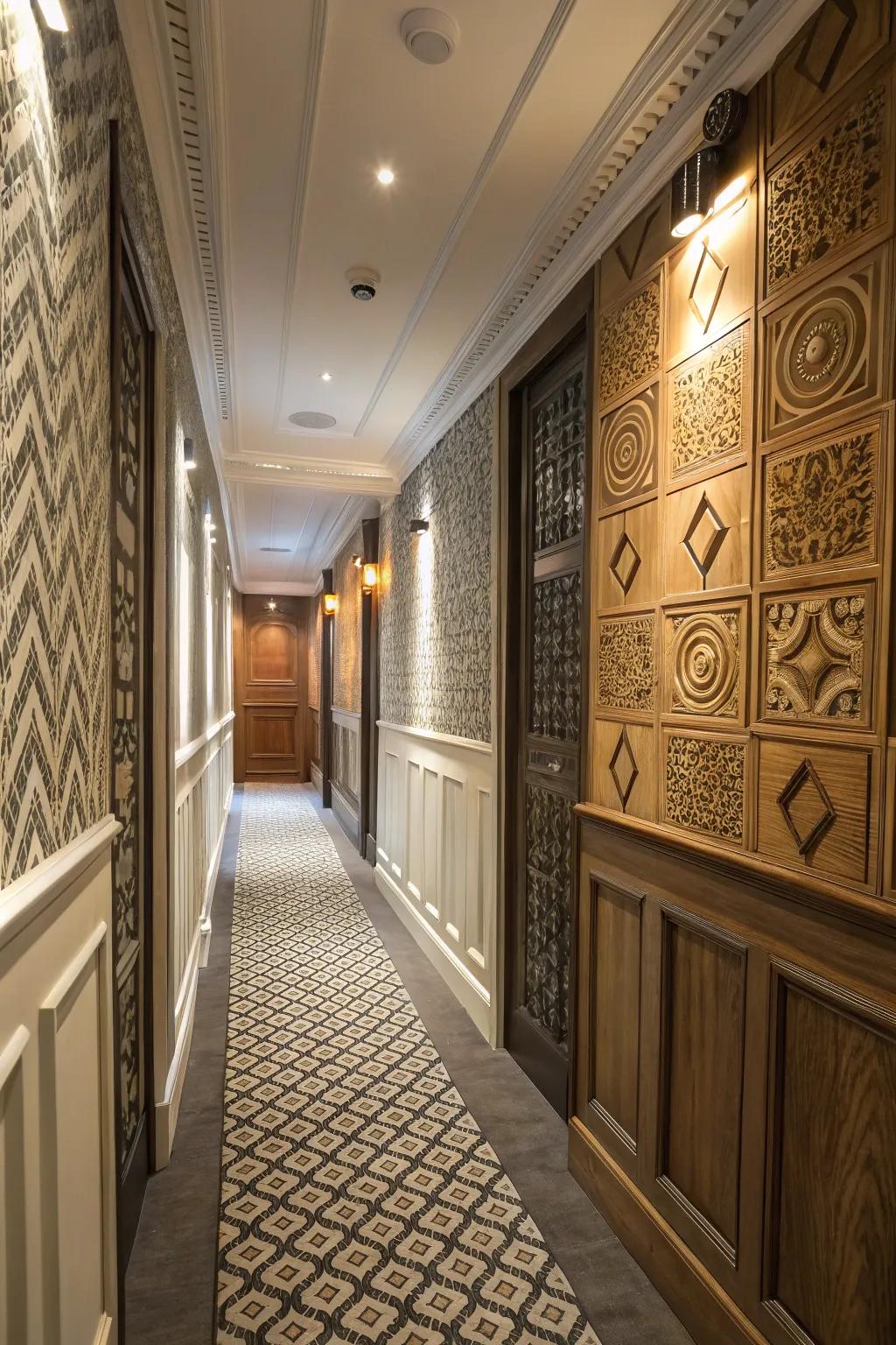 An eclectic mix of wainscoting styles adds personality and uniqueness.