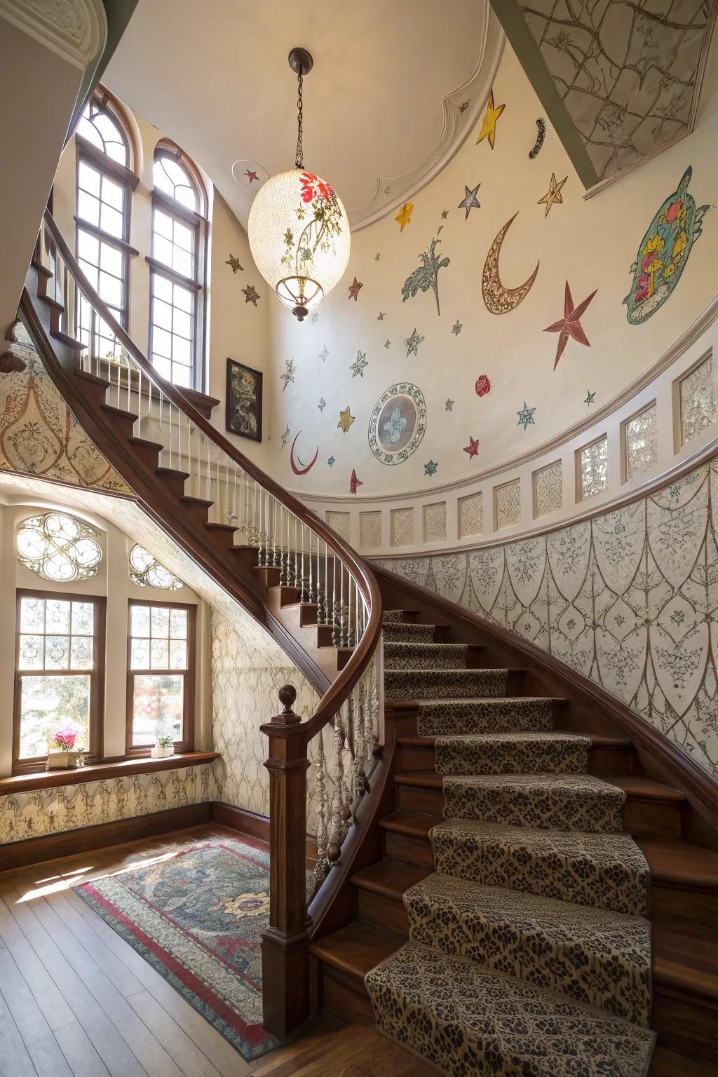 Curved designs for a whimsical and creative stairwell.