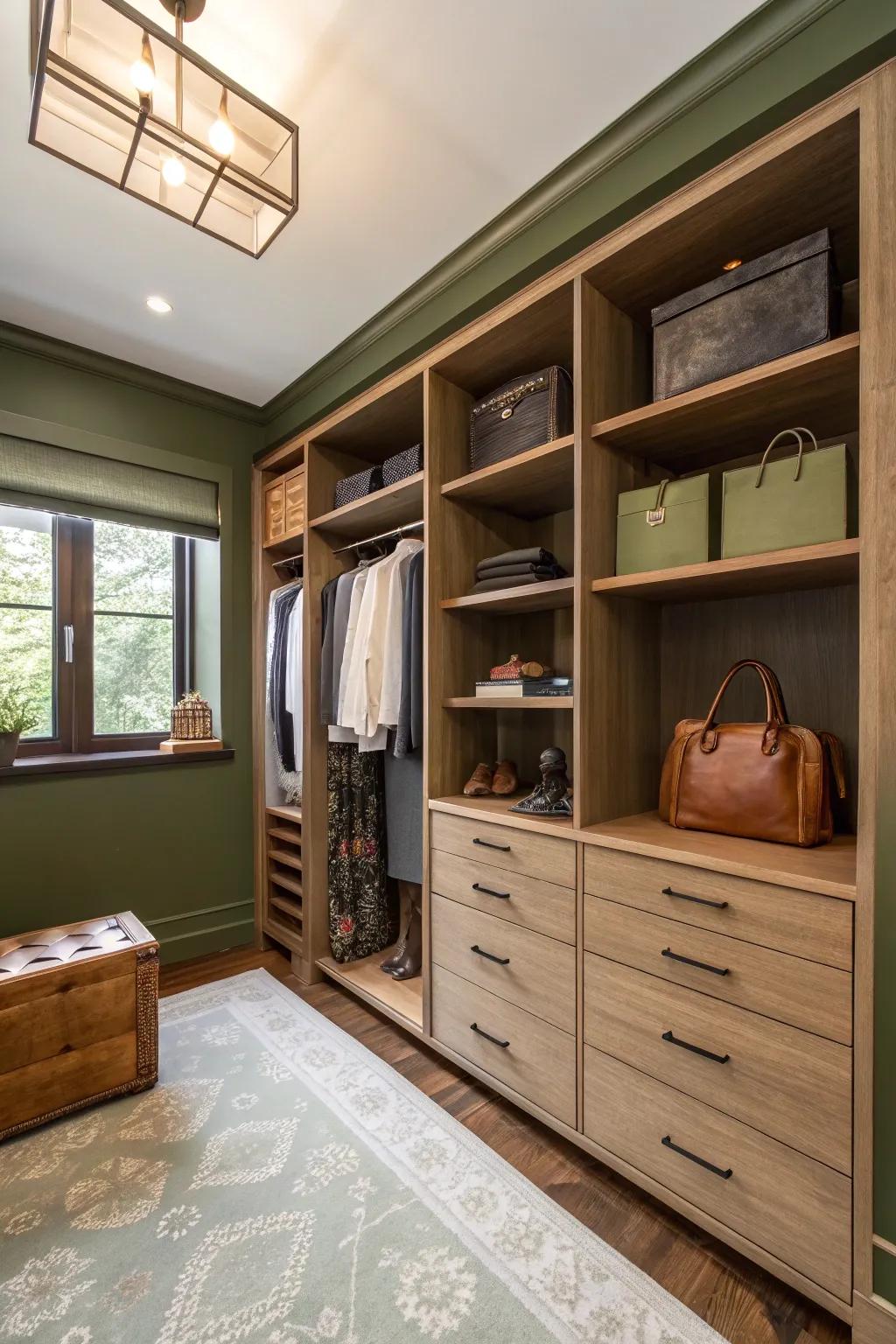 Olive green adds a sophisticated and earthy touch.