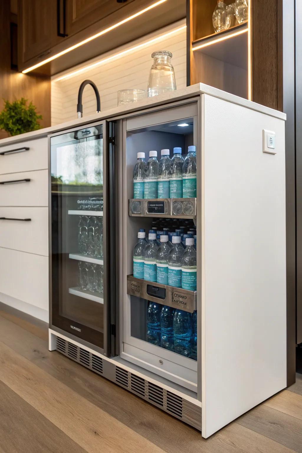 Custom cabinet tailored for water bottle storage