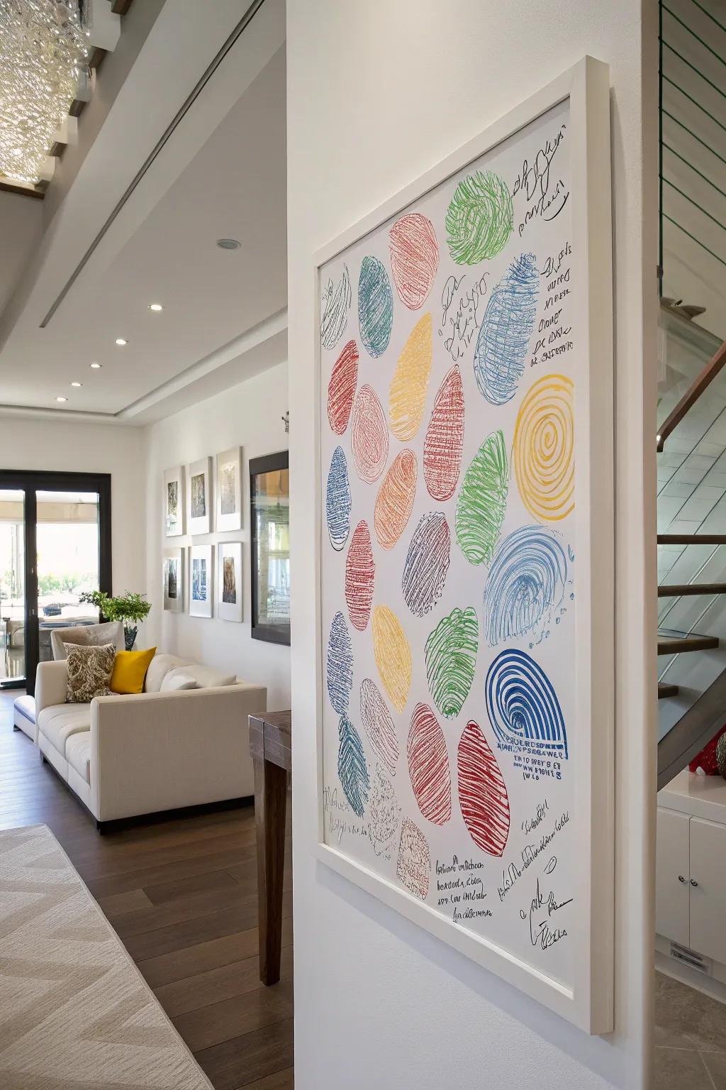 A thumbprint canvas creates a colorful and interactive guest book.