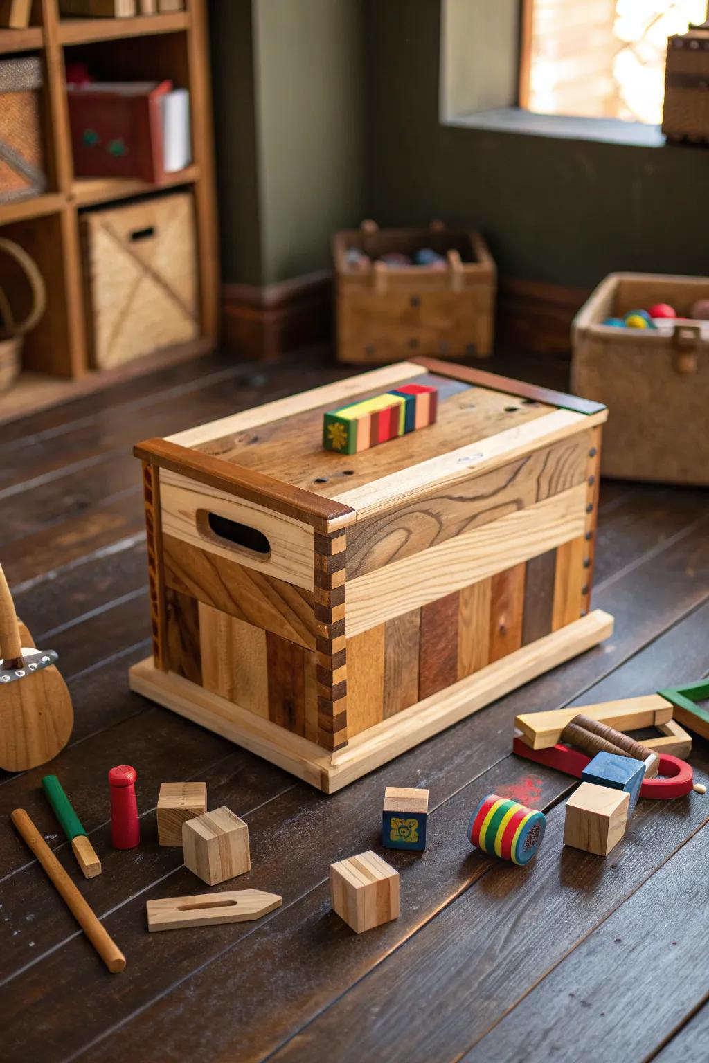 Transform leftover wood into a charming toy box, where craftsmanship meets creativity.