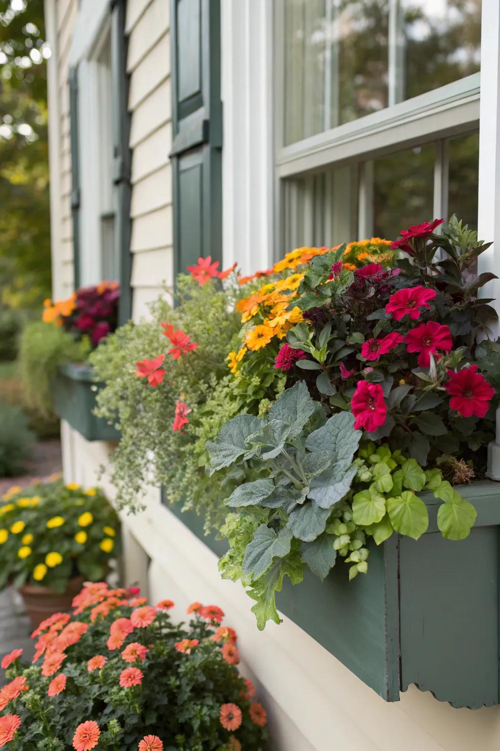 A seasonal window box that evolves from summer to fall for year-round appeal.