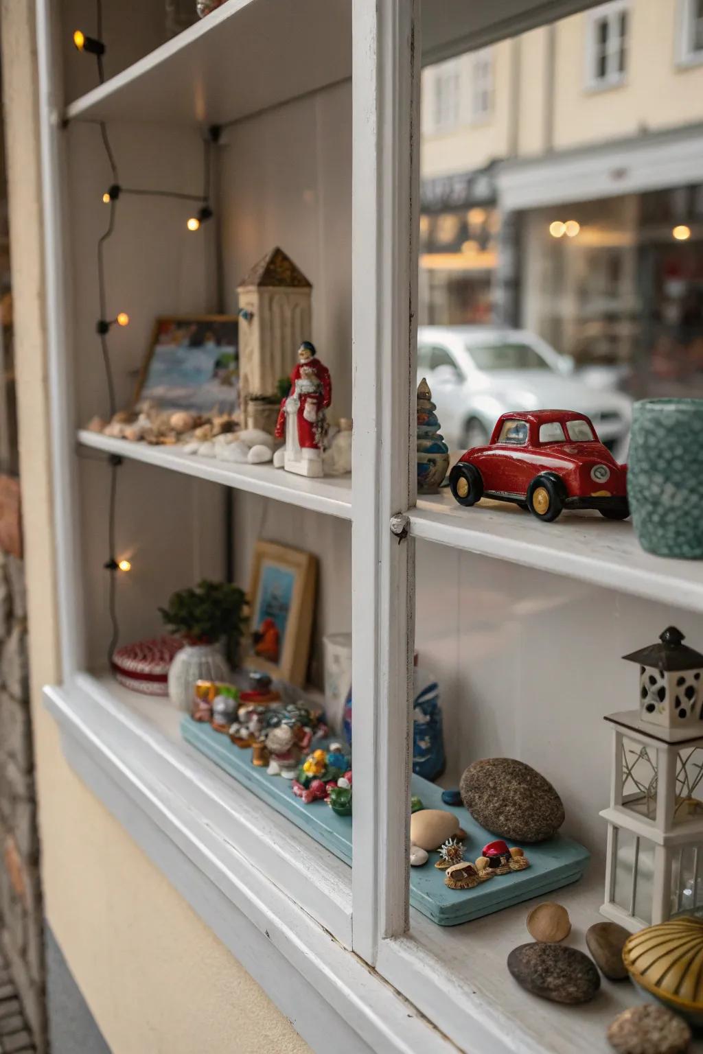 Charming collectibles bring personality to your window shelf.