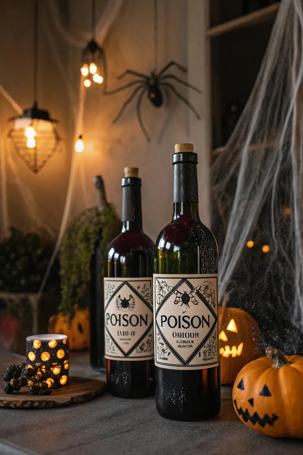 Spook up your decor with Halloween poison bottles.