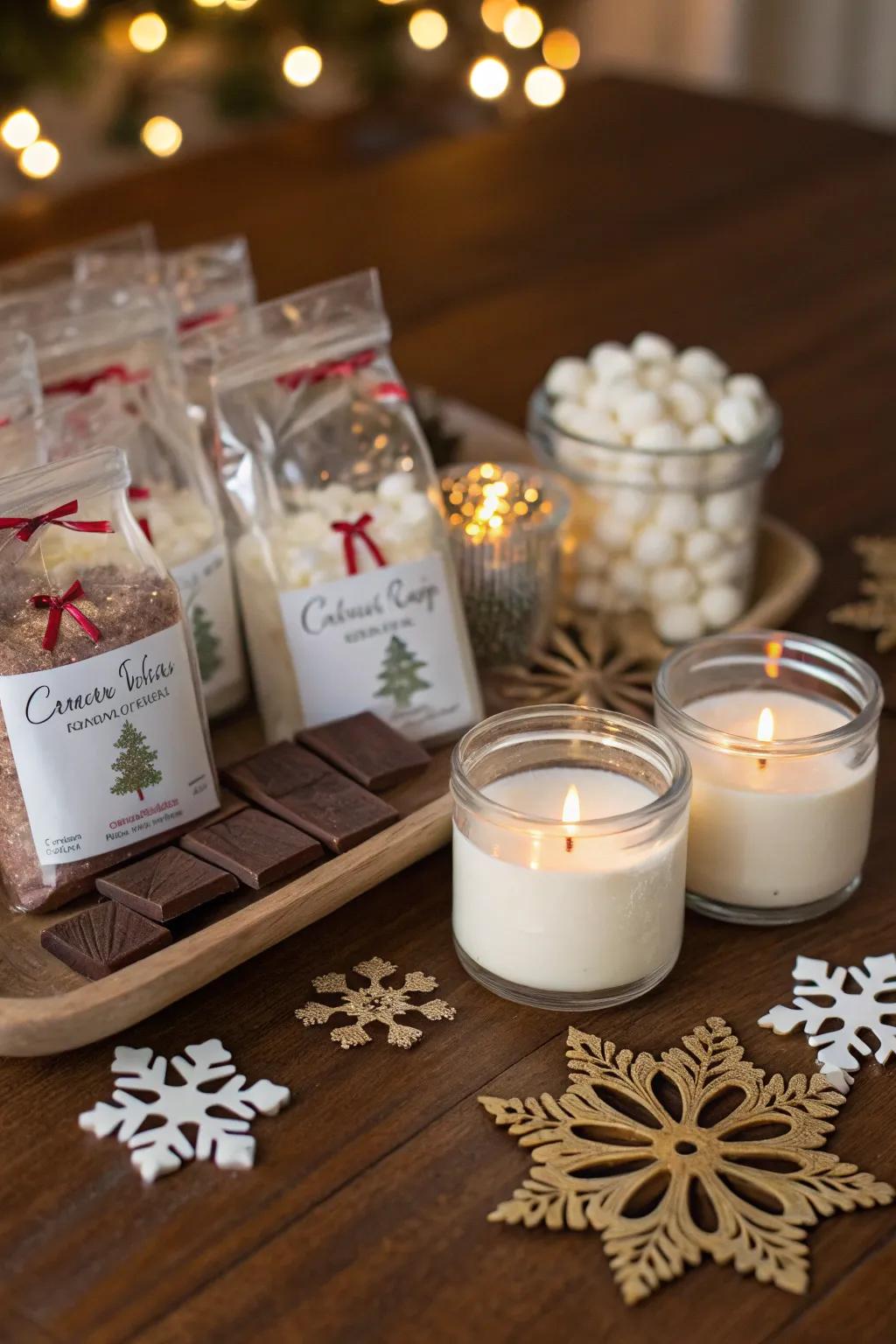 Winter-themed party favors are a warm thank-you gesture.