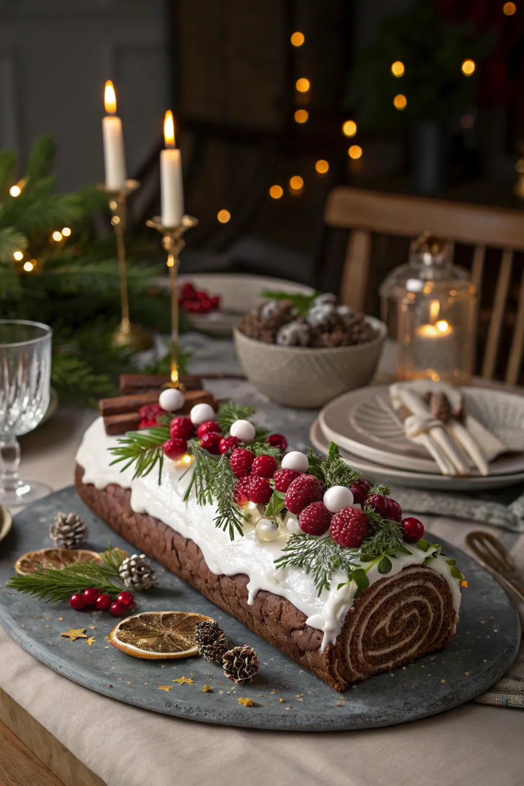 A Yule log cake is both a treat and a tribute to solstice traditions.