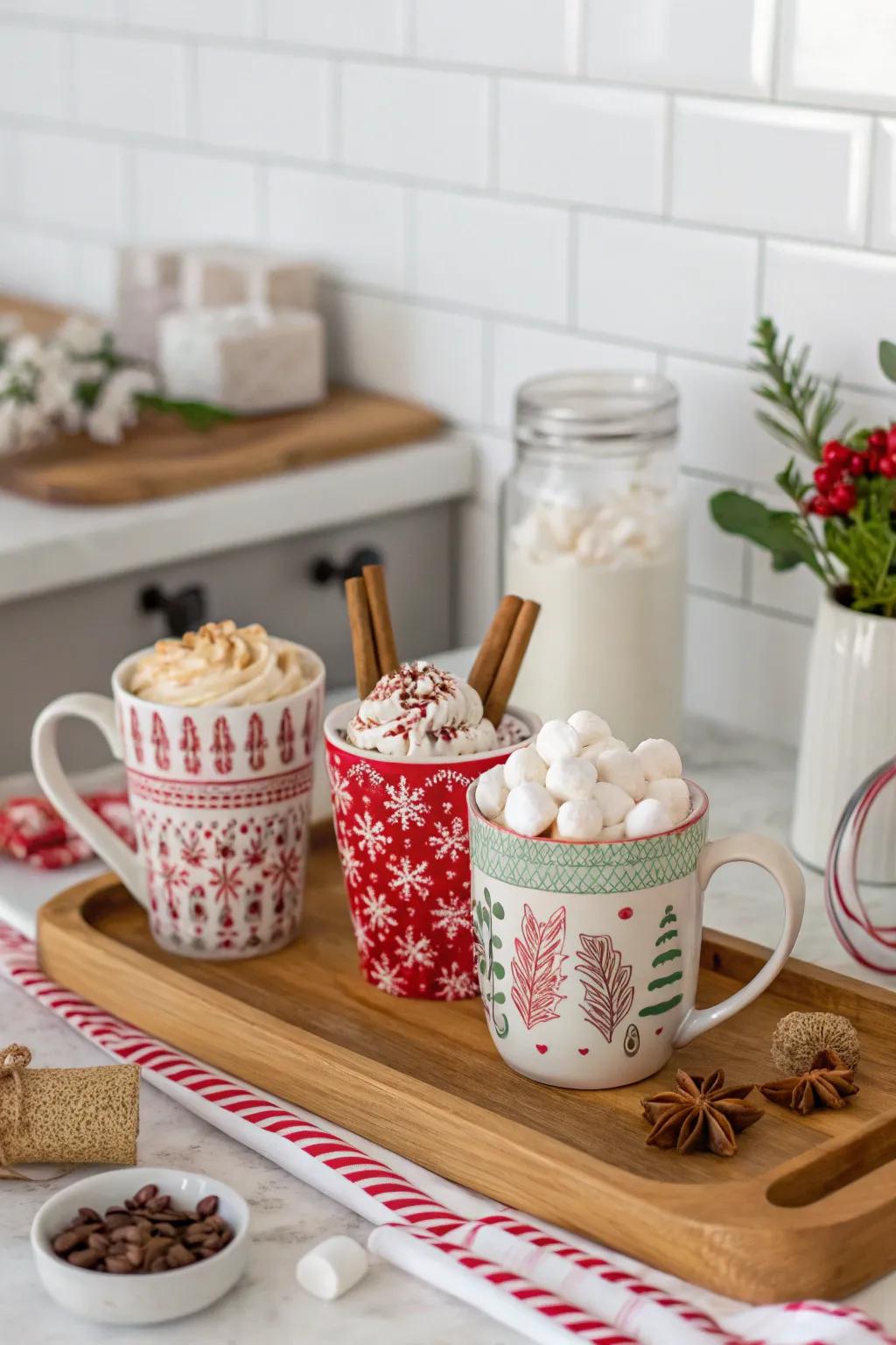 A hot cocoa station offers a warm and cozy winter treat.