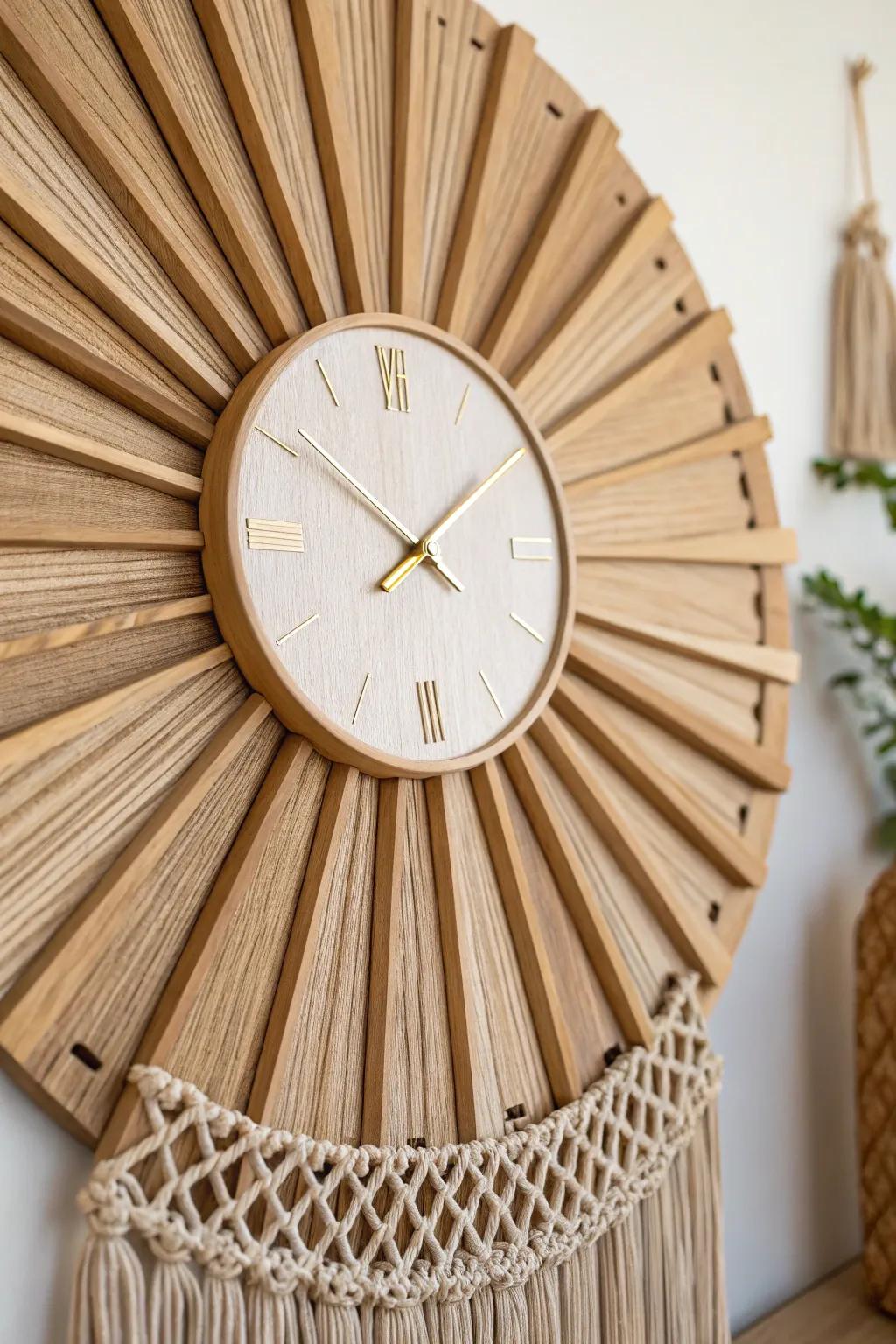 Timeless elegance meets natural beauty in this handcrafted wood slat clock, perfect for minimalist and boho interiors.
