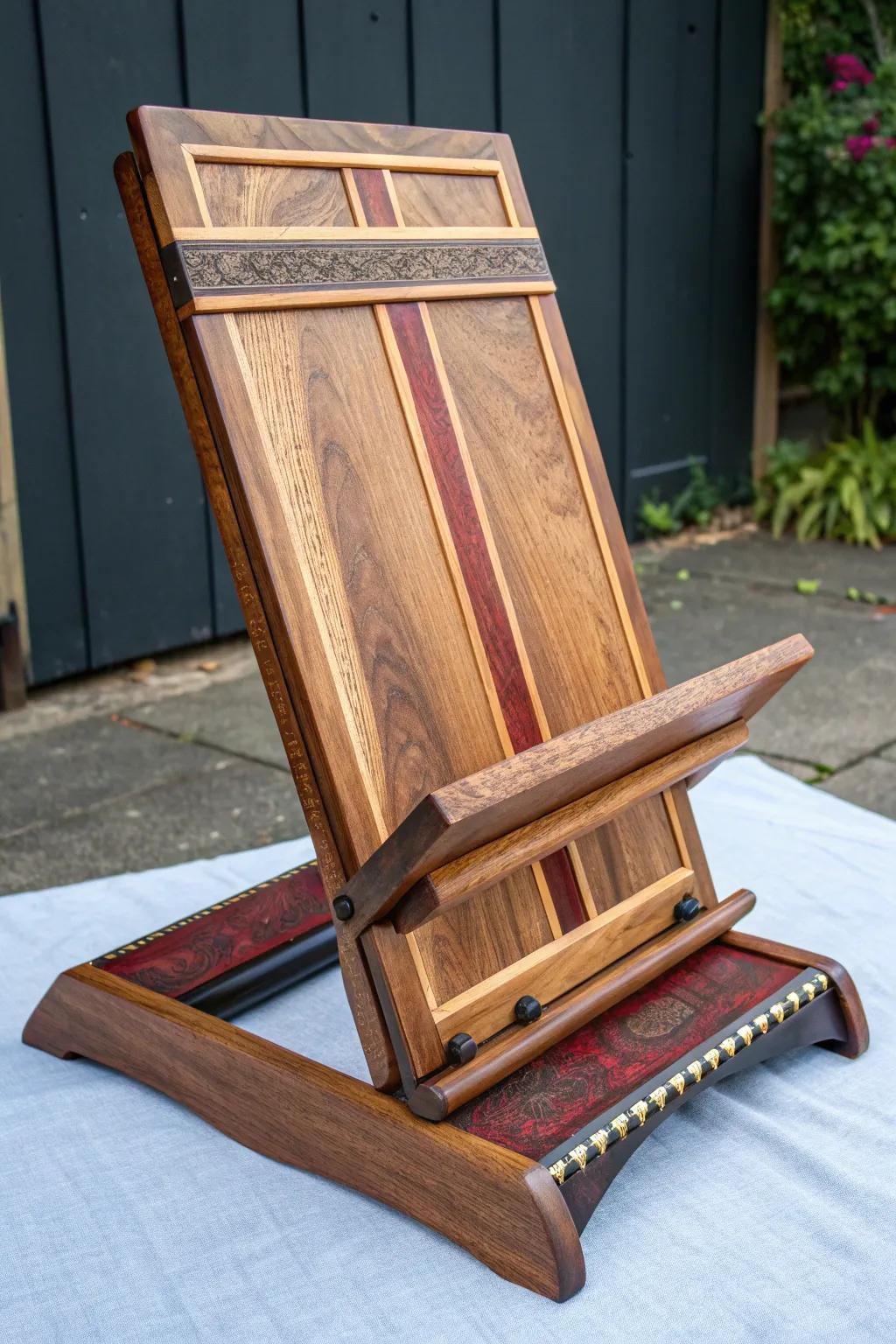 Elevate your reading space with this upcycled wooden book stand masterpiece.