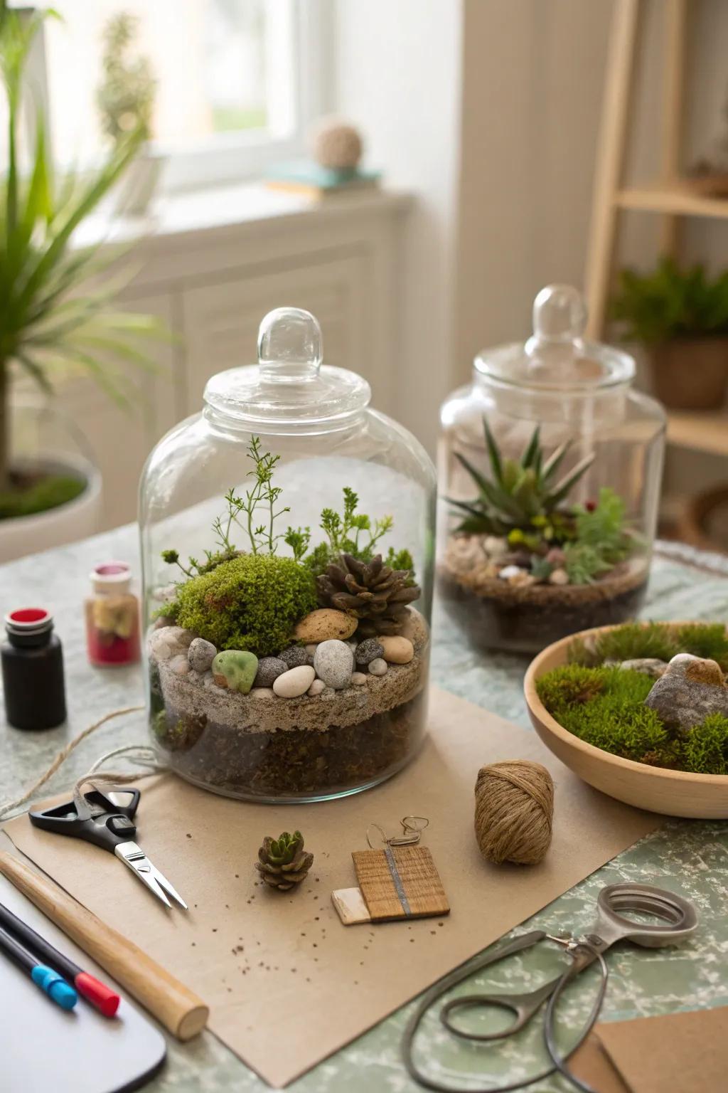 Create your own miniature garden with a DIY terrarium kit.