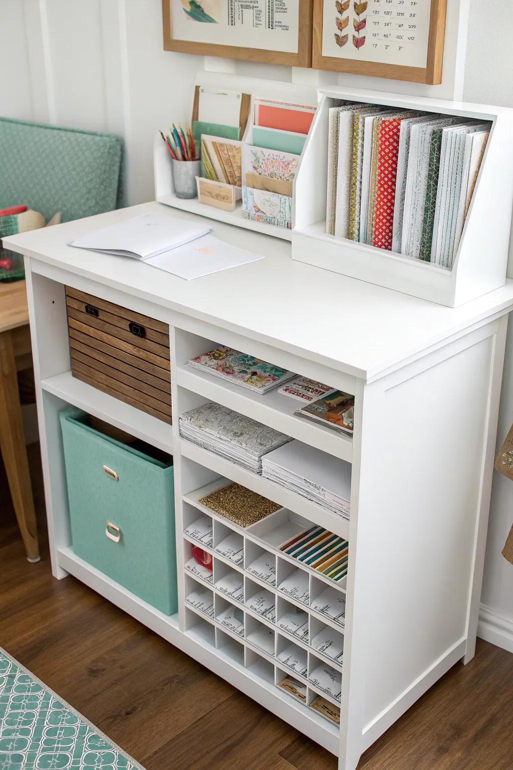 Built-in desk compartments offer a sleek and hidden way to organize your papers.