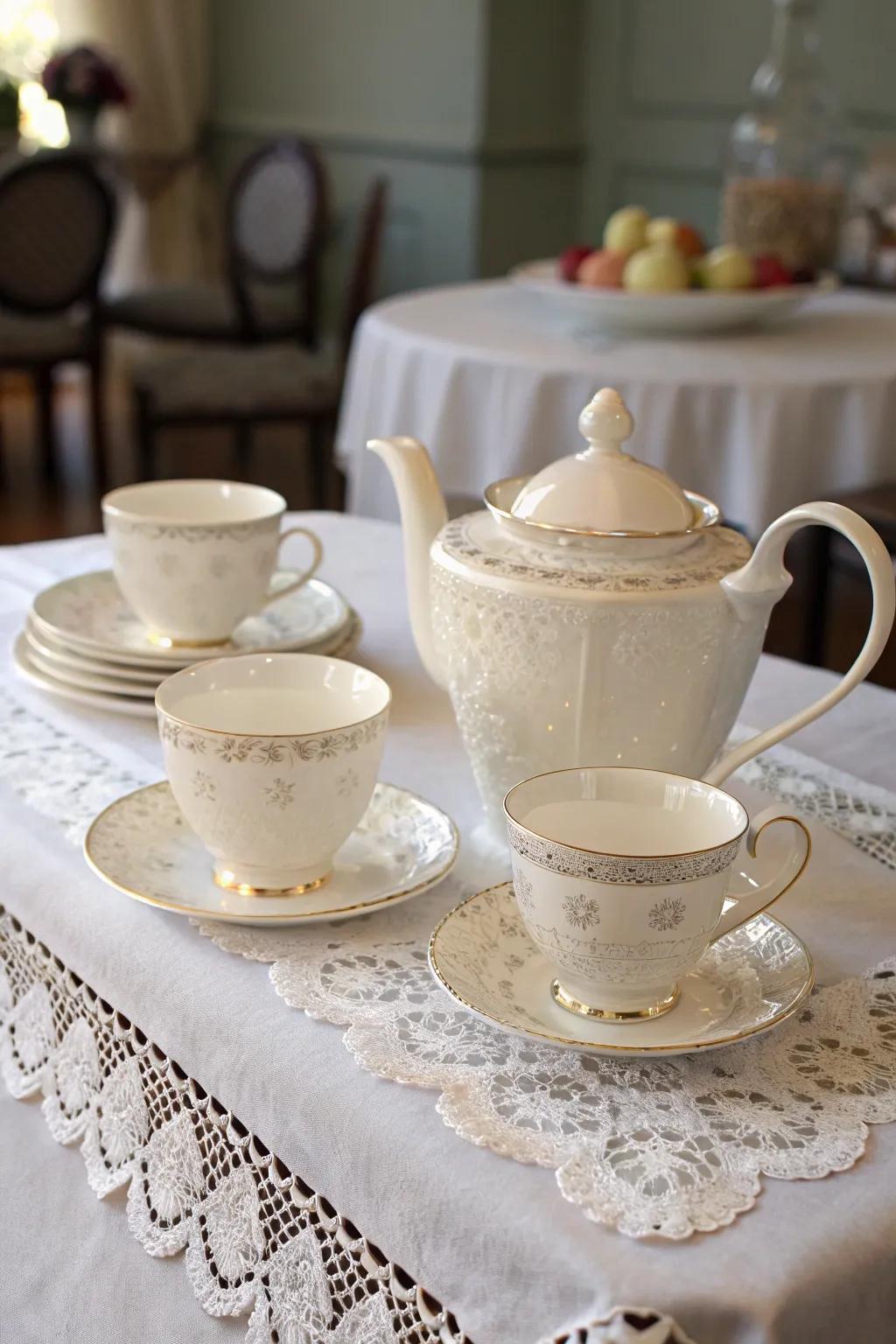 Savor elegance with a porcelain tea set.