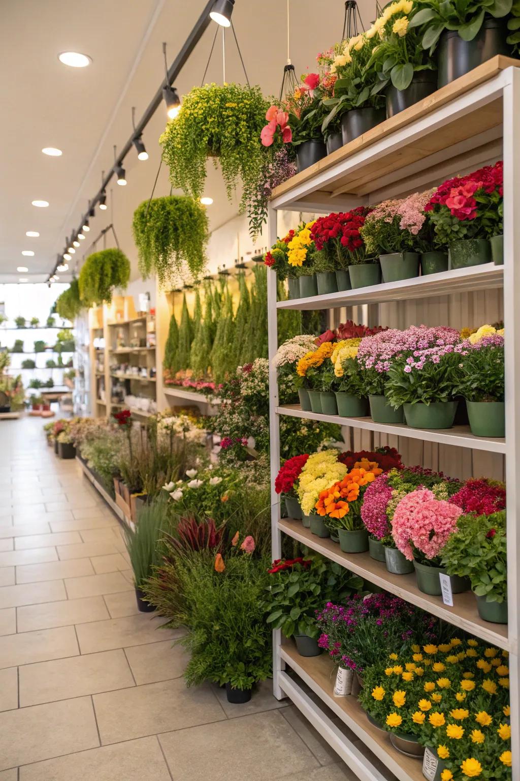 Vertical space used effectively in a flower shop