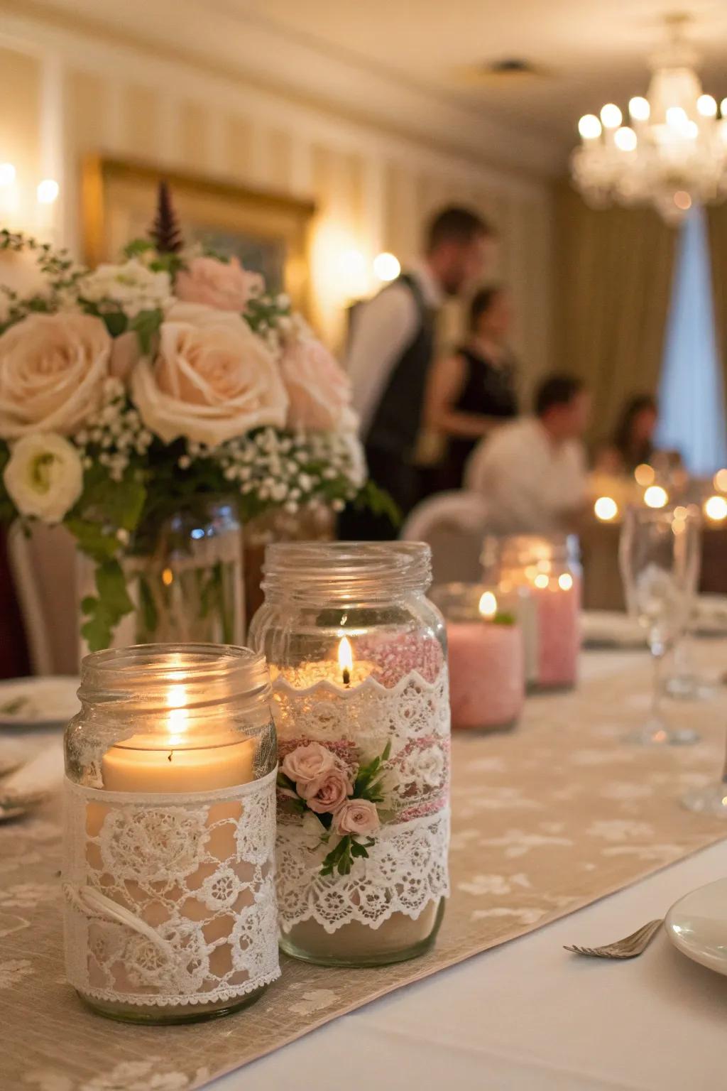 Lace-patterned jars for an elegant and romantic look.