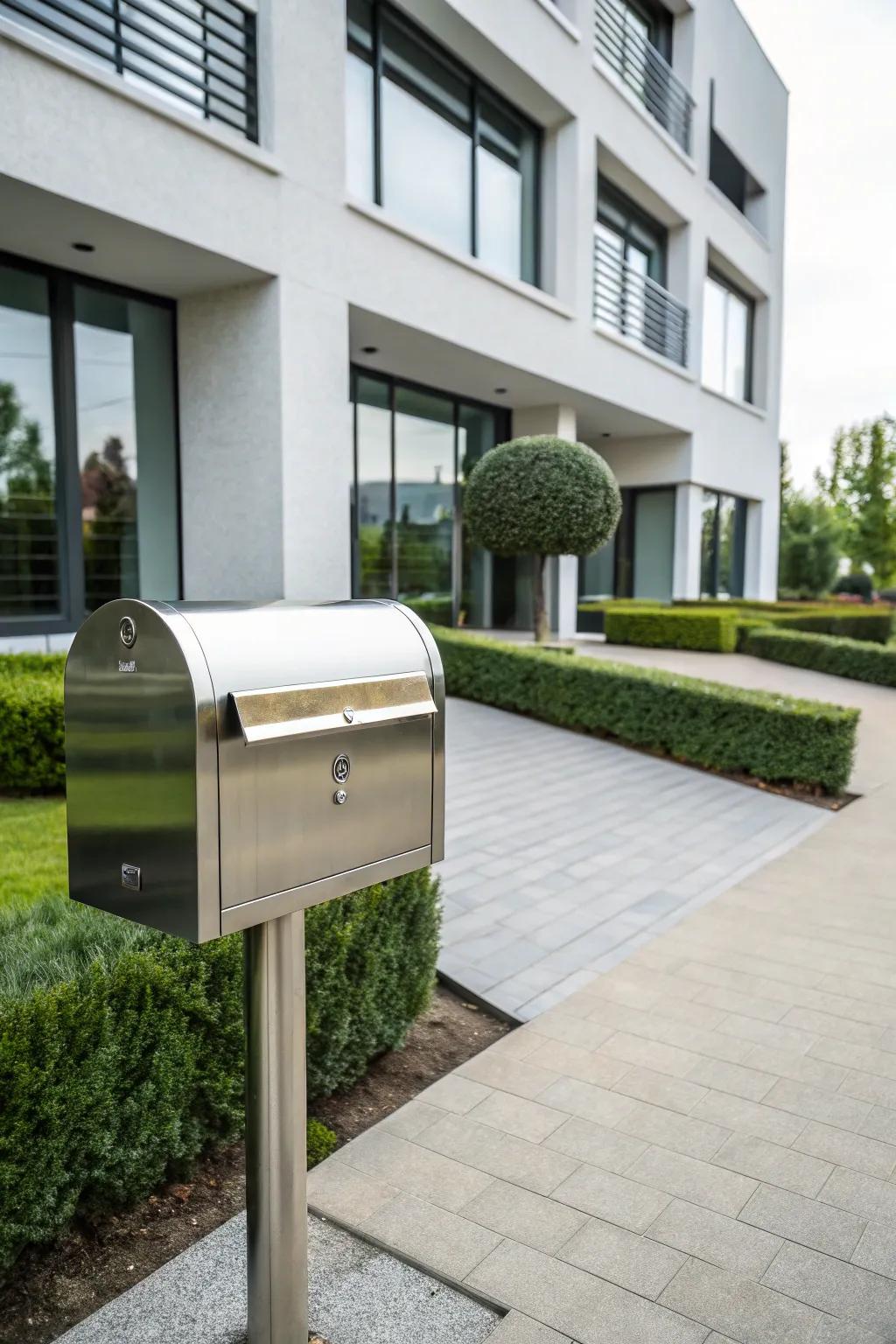 A modern mailbox with a luxurious metallic finish.