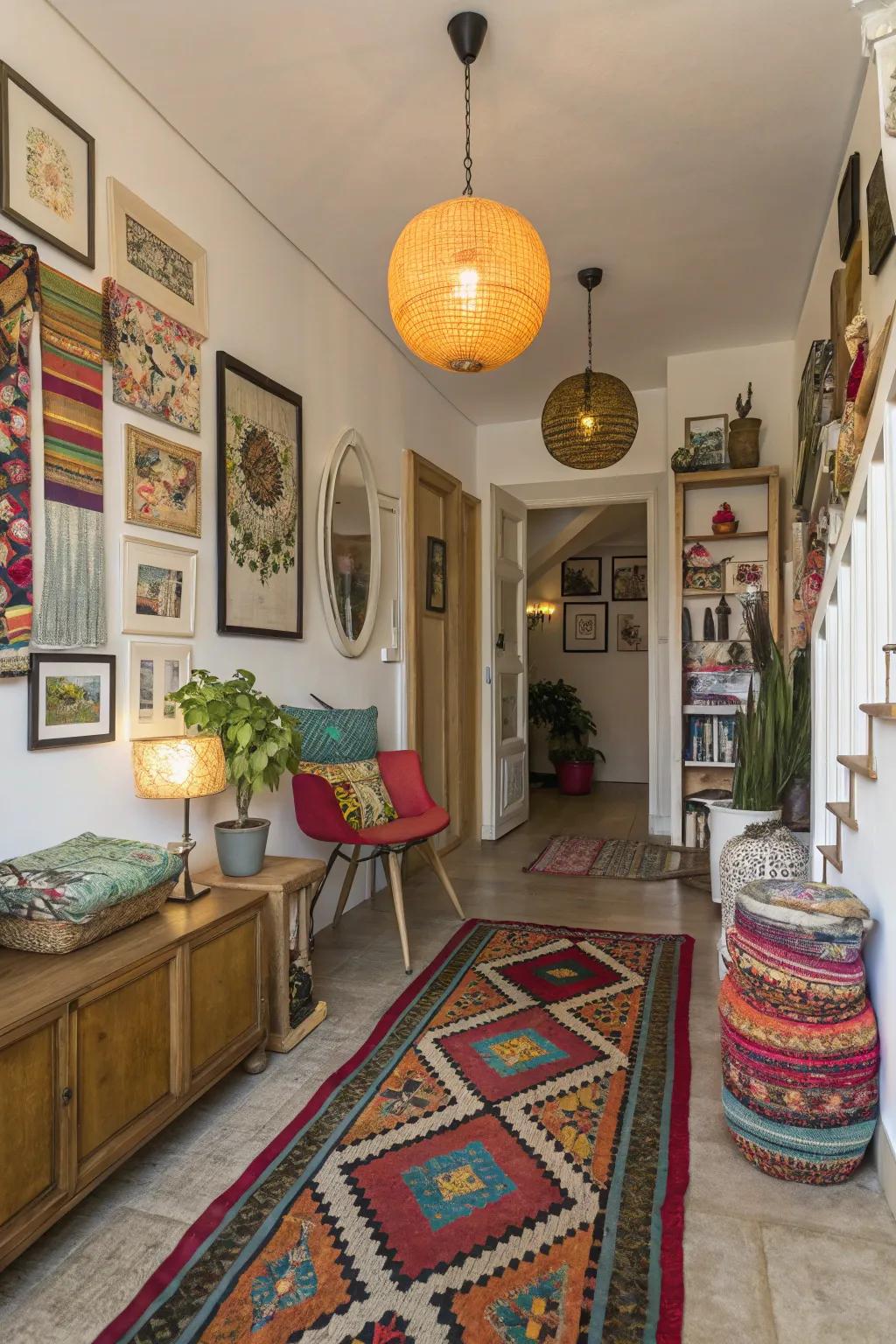 An eclectic mix adds personality to entryways.