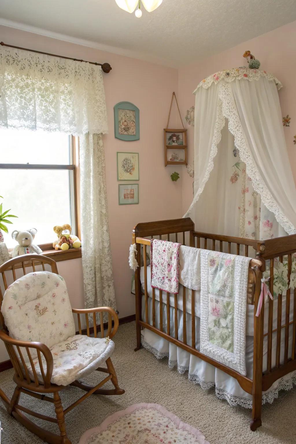 Vintage touches add charm and nostalgia to a nursery.