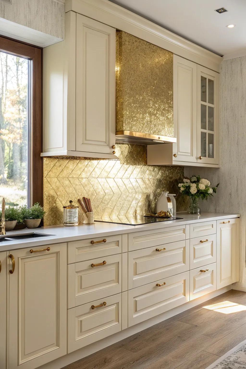 Gold accents add luxury and opulence.