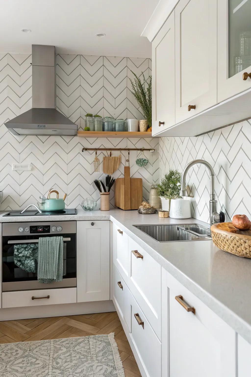 Chevron patterns bring timeless elegance to your kitchen.