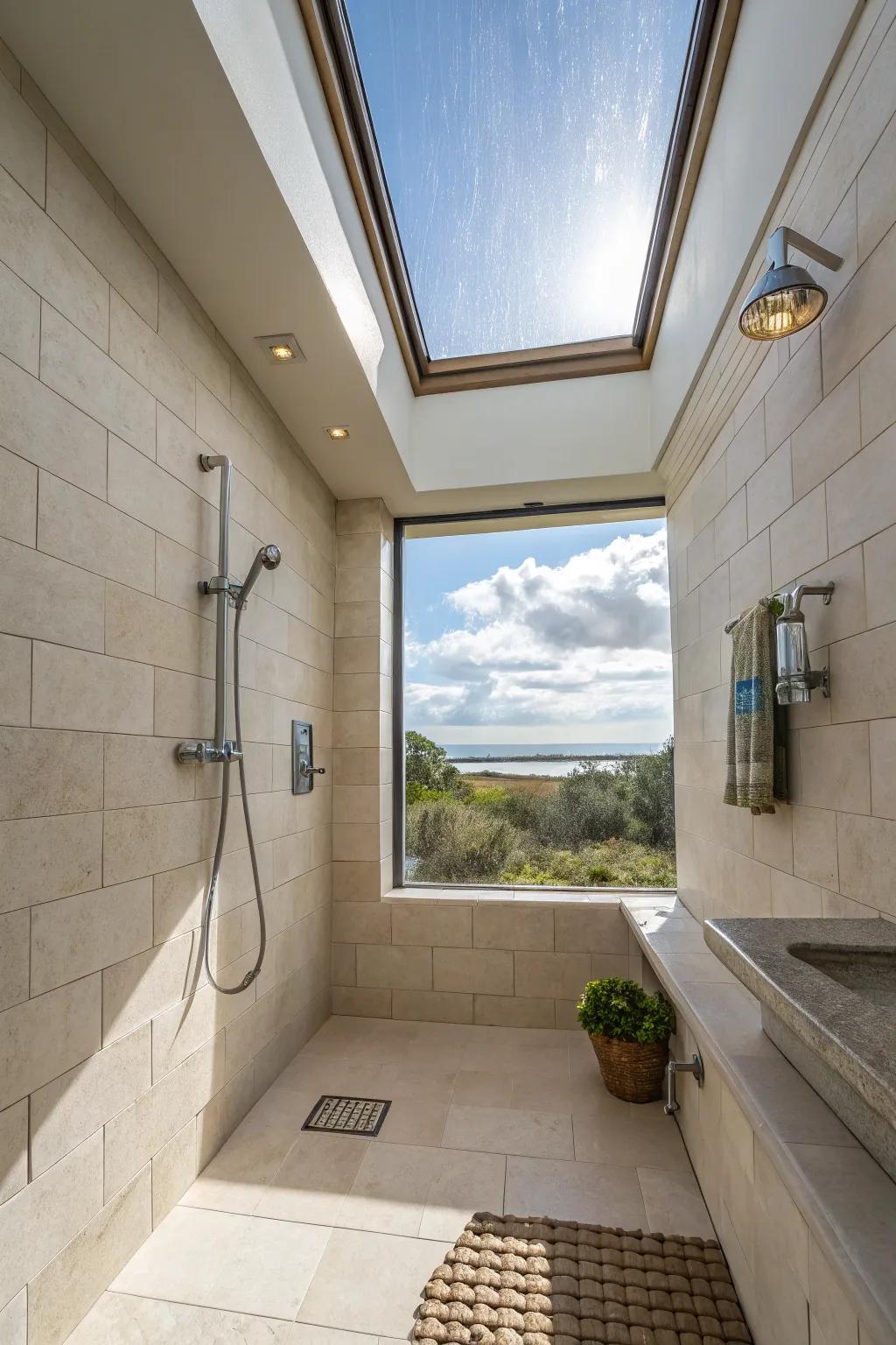 Skylights bring natural light and serenity to bathroom spaces.