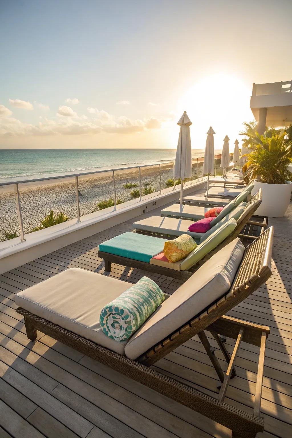 Beach lounge chairs are perfect for sunbathing and relaxation.