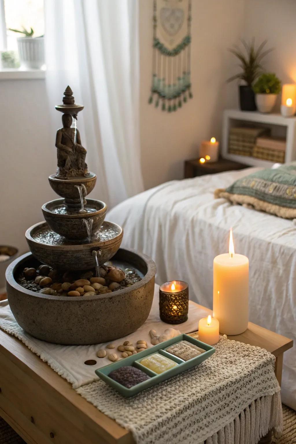 A water feature altar that brings tranquility and calm.