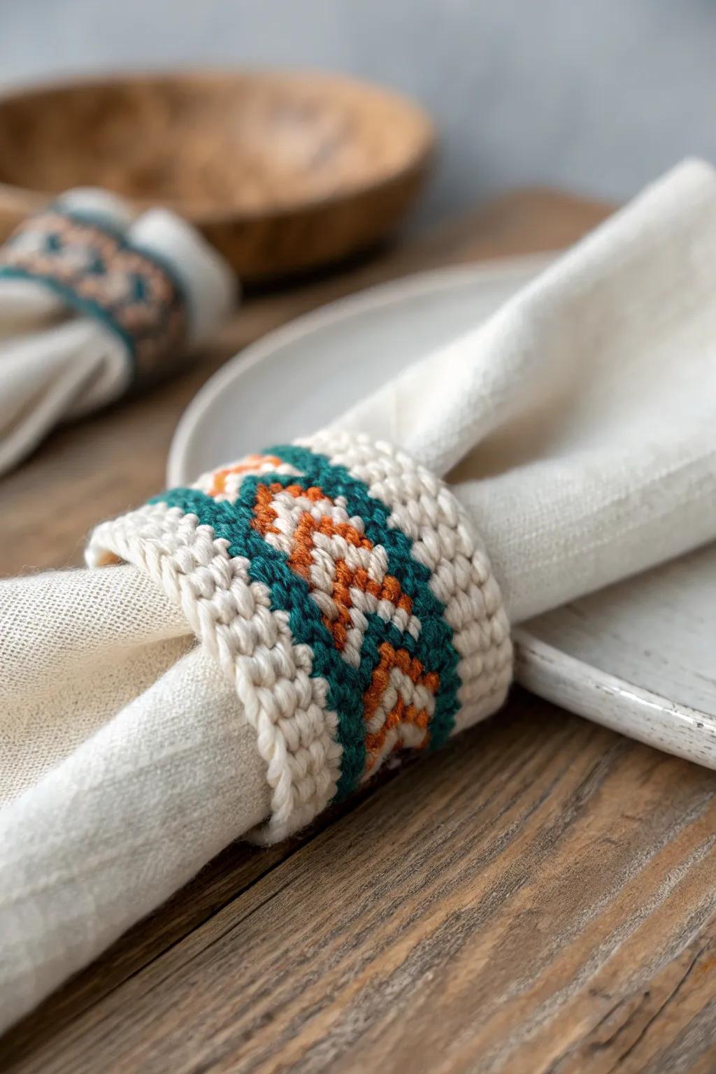 Elevate your table setting with these stunning, handcrafted knit napkin rings - where simplicity meets bold elegance.