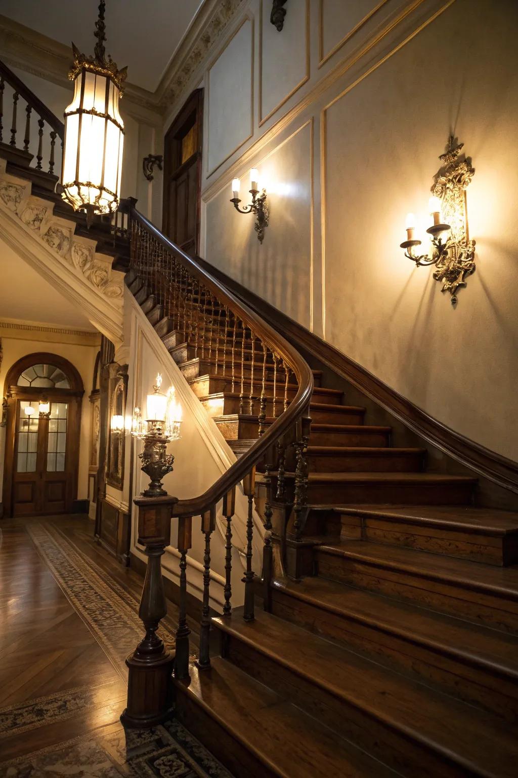 Antique sconces add historic charm and elegance to stairways.