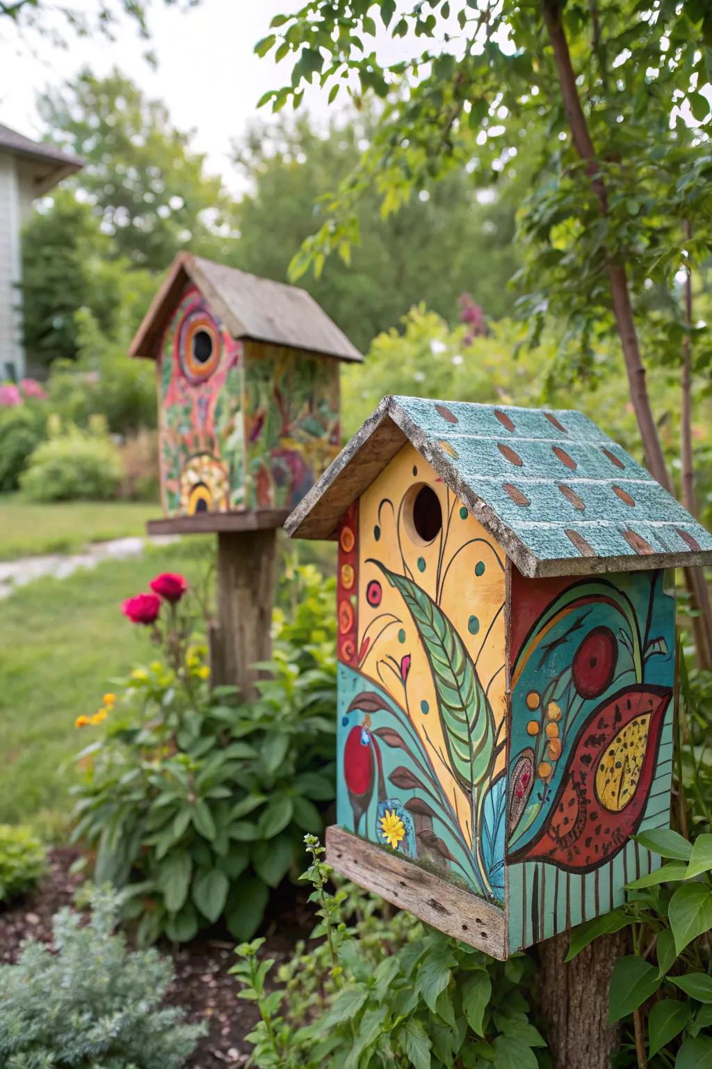 Express your creativity with artistically designed birdhouses.