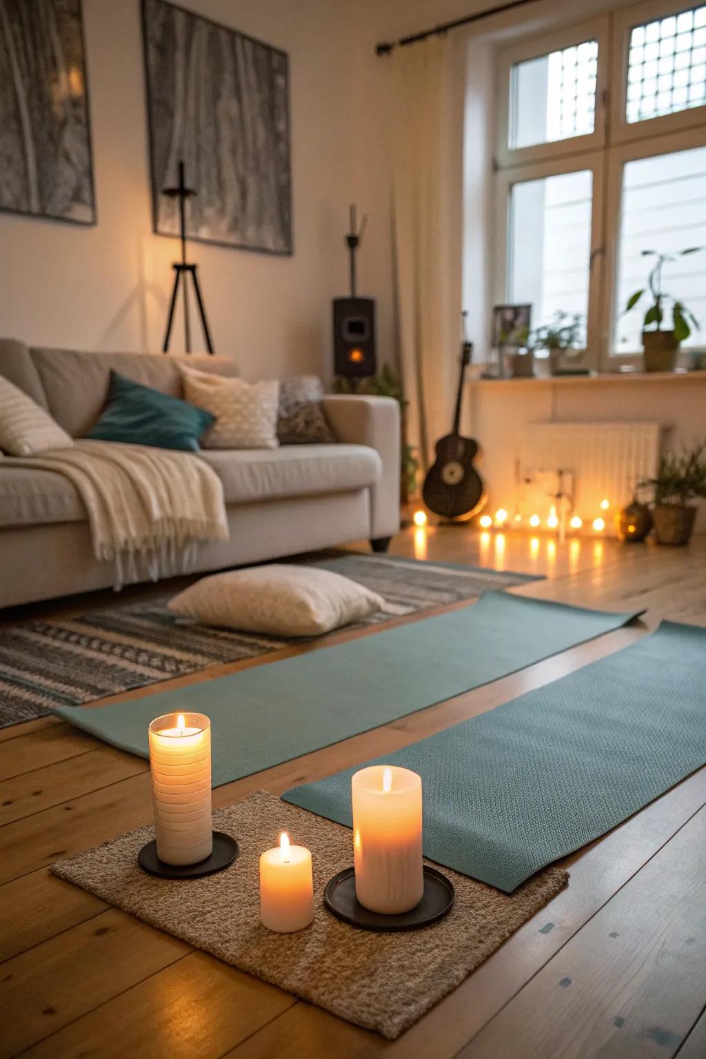 A home yoga session offers relaxation and wellness for her birthday.