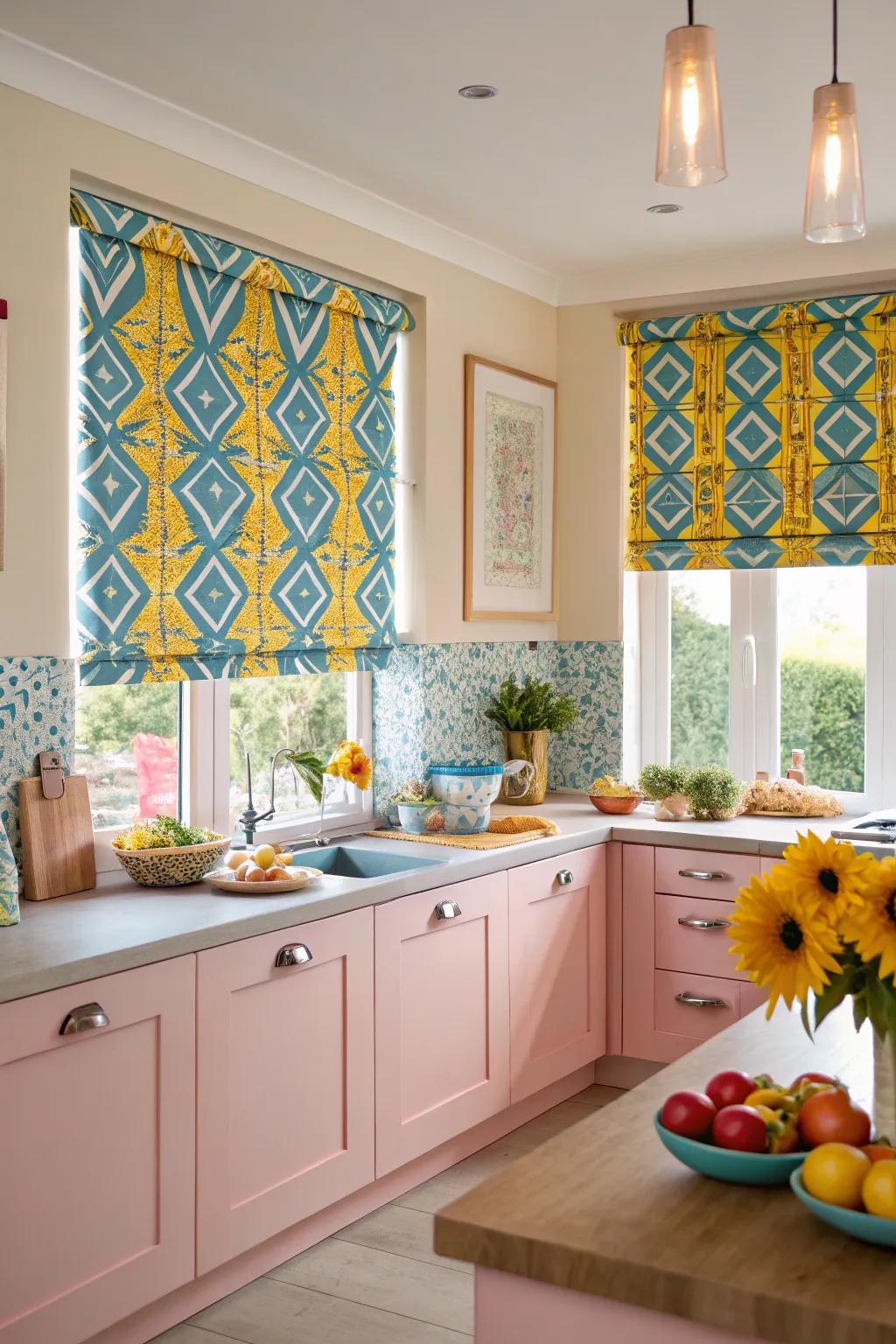 Add character with bold patterned blinds.