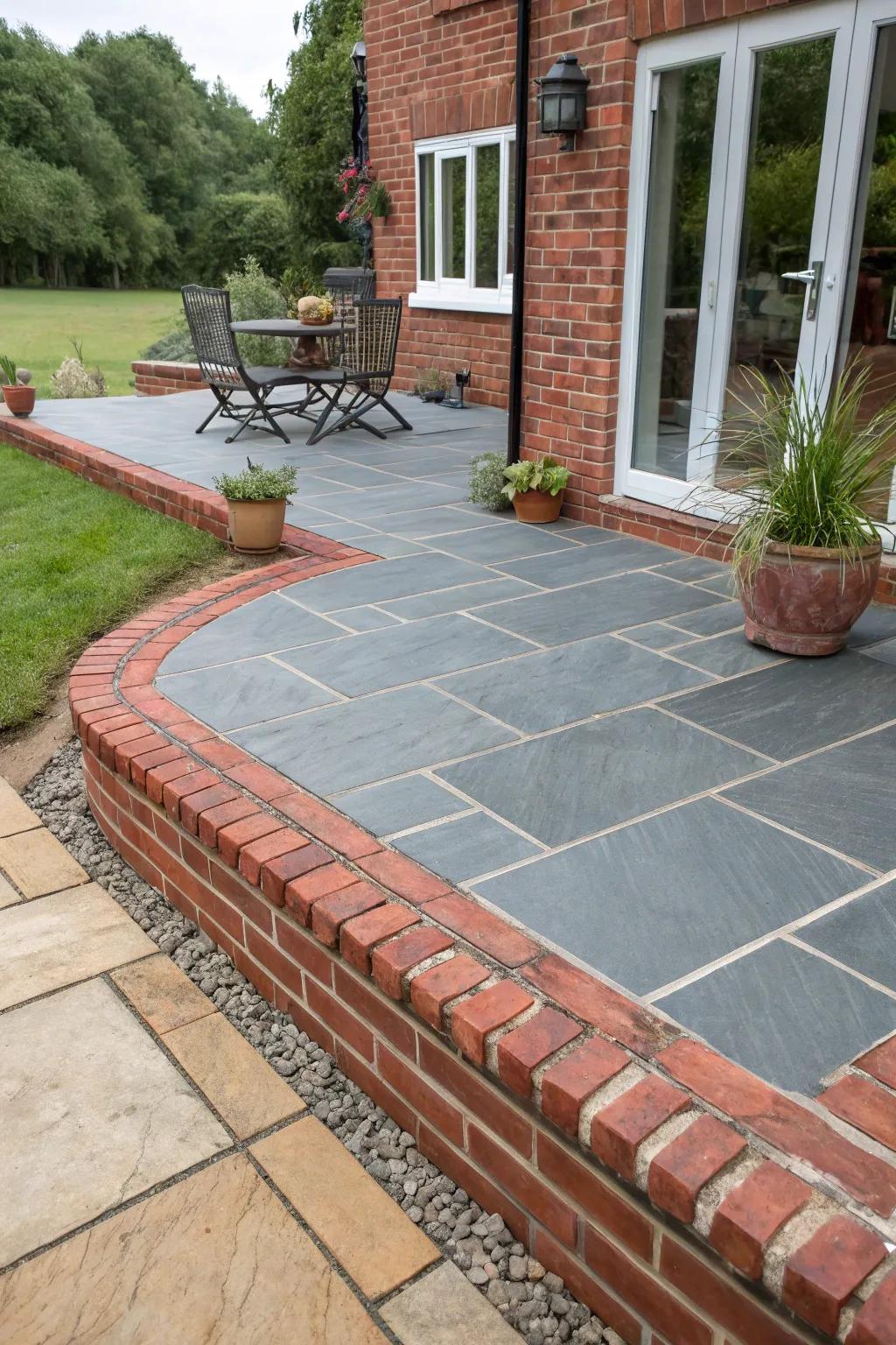 A brick border adds texture and interest to any patio.