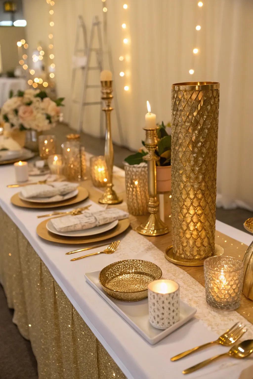 Metallic accents add a touch of glamour to your bridal shower.