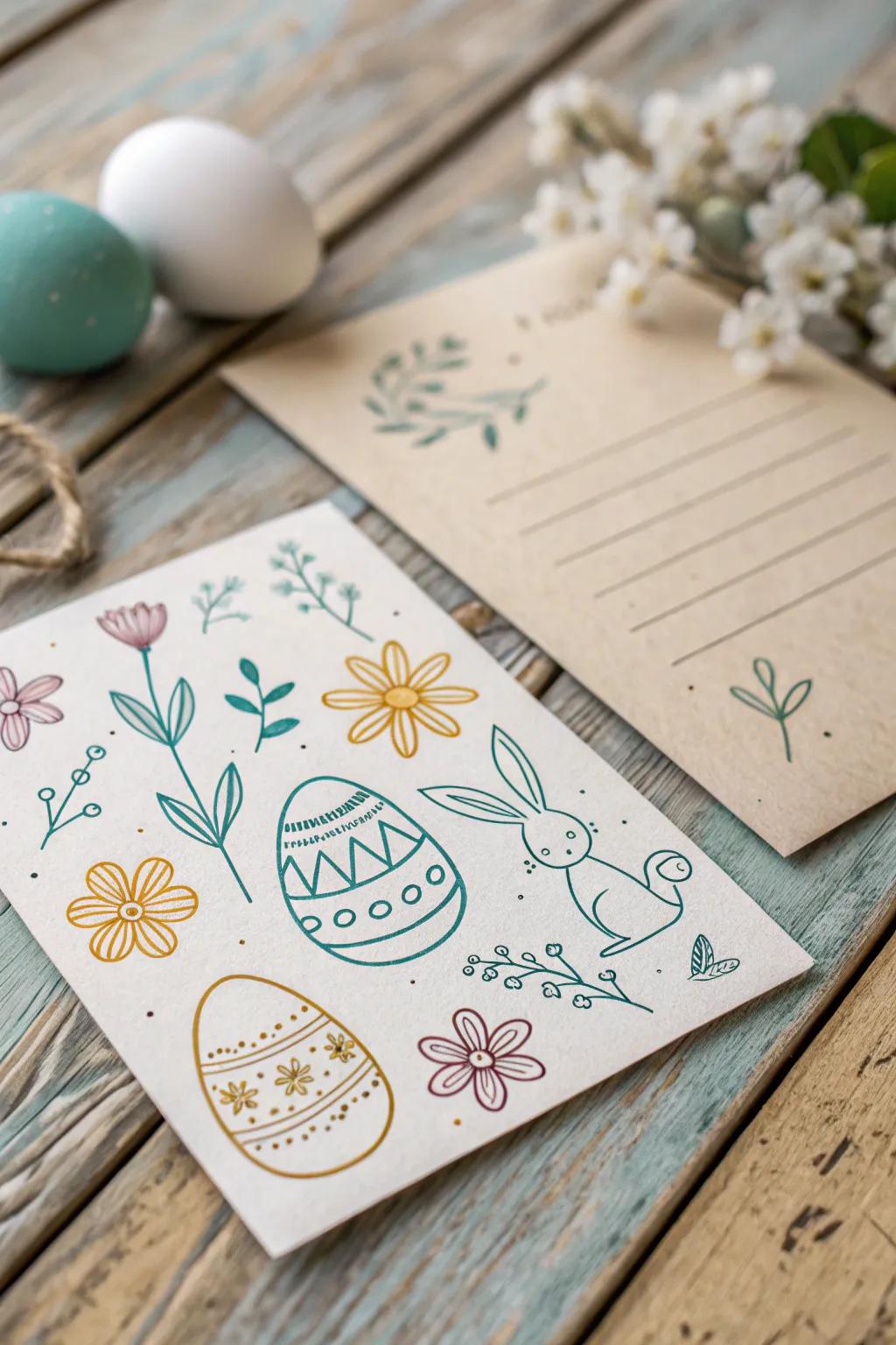 Send a touch of handmade Easter joy with beautifully doodled postcards, perfect for sharing a smile.