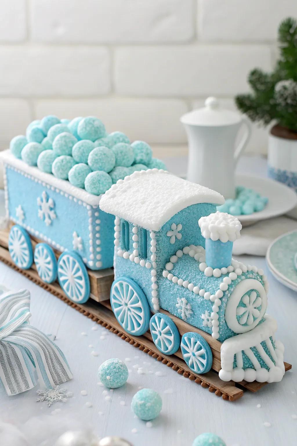 All aboard the Frozen Candy Express! A delightful journey through a winter wonderland of sweet treats.