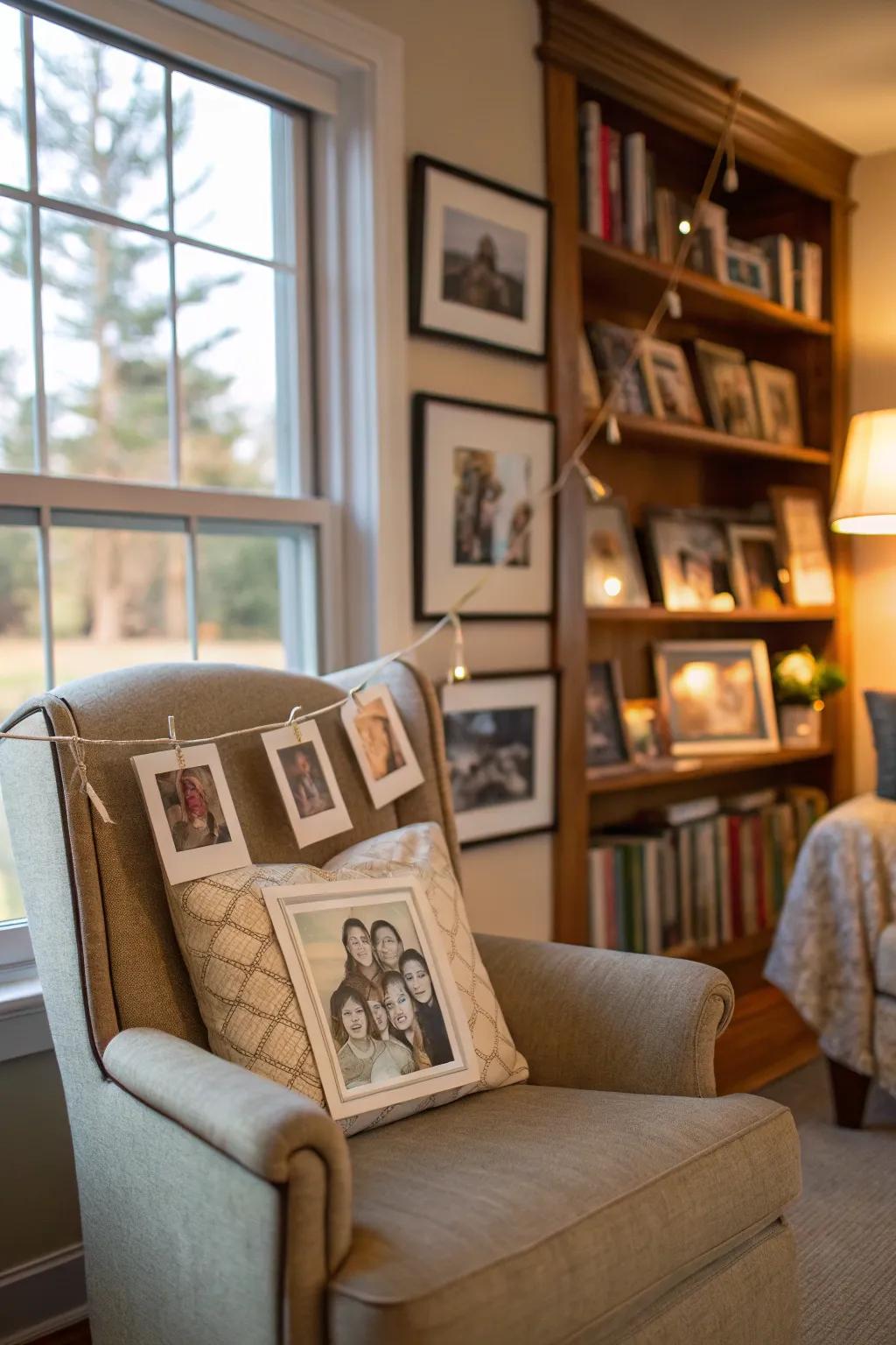 Photos add a personal and intimate touch to chair decor.