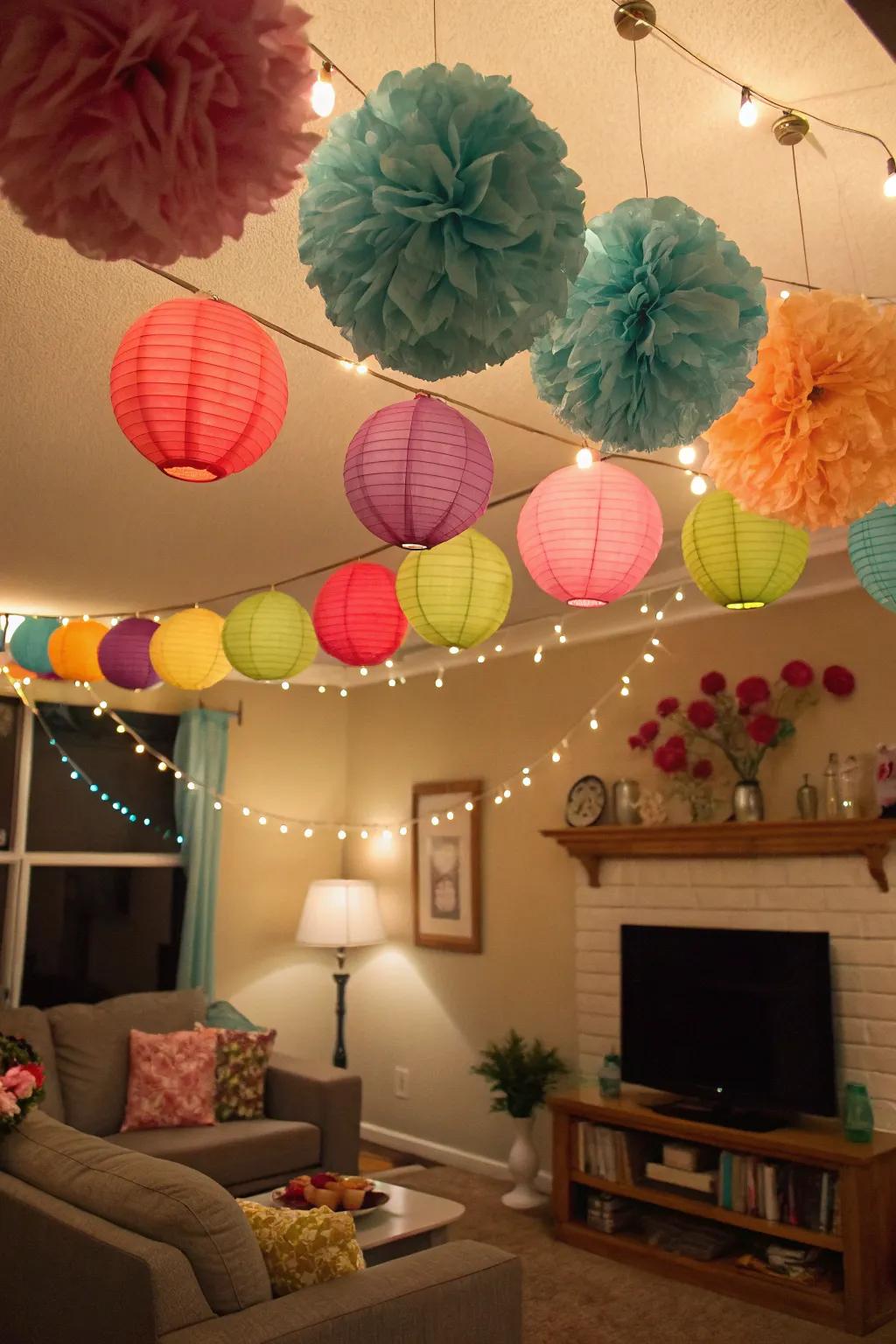 DIY hanging decorations add depth and movement to your party decor.